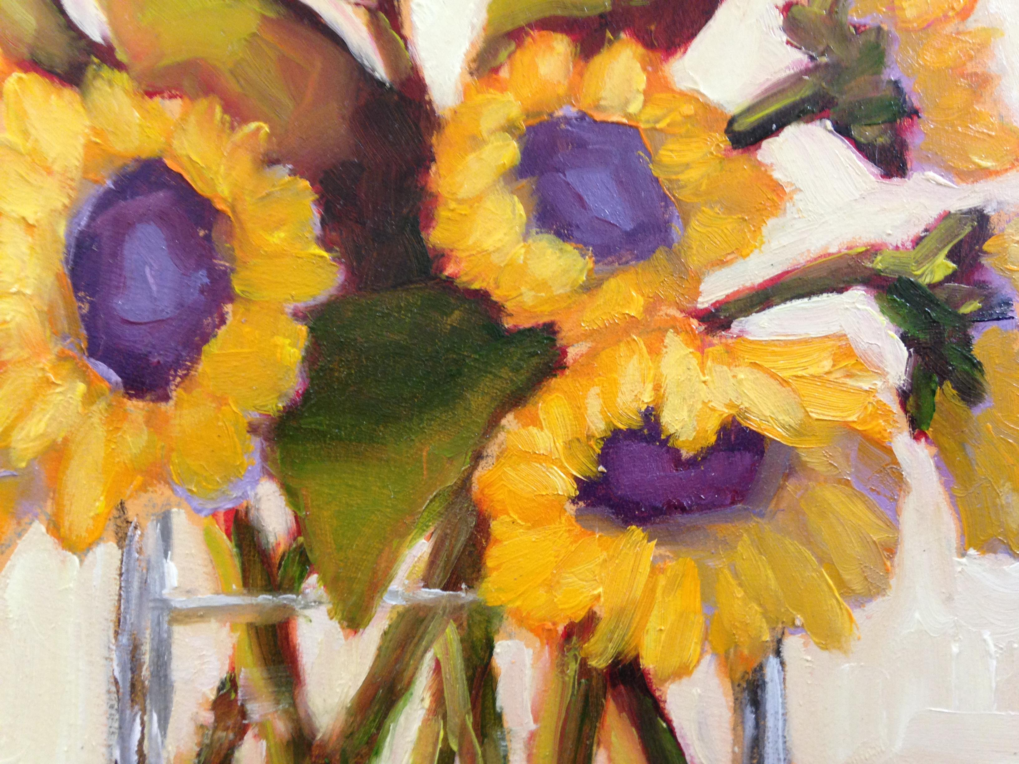 painting of sunflowers in vase