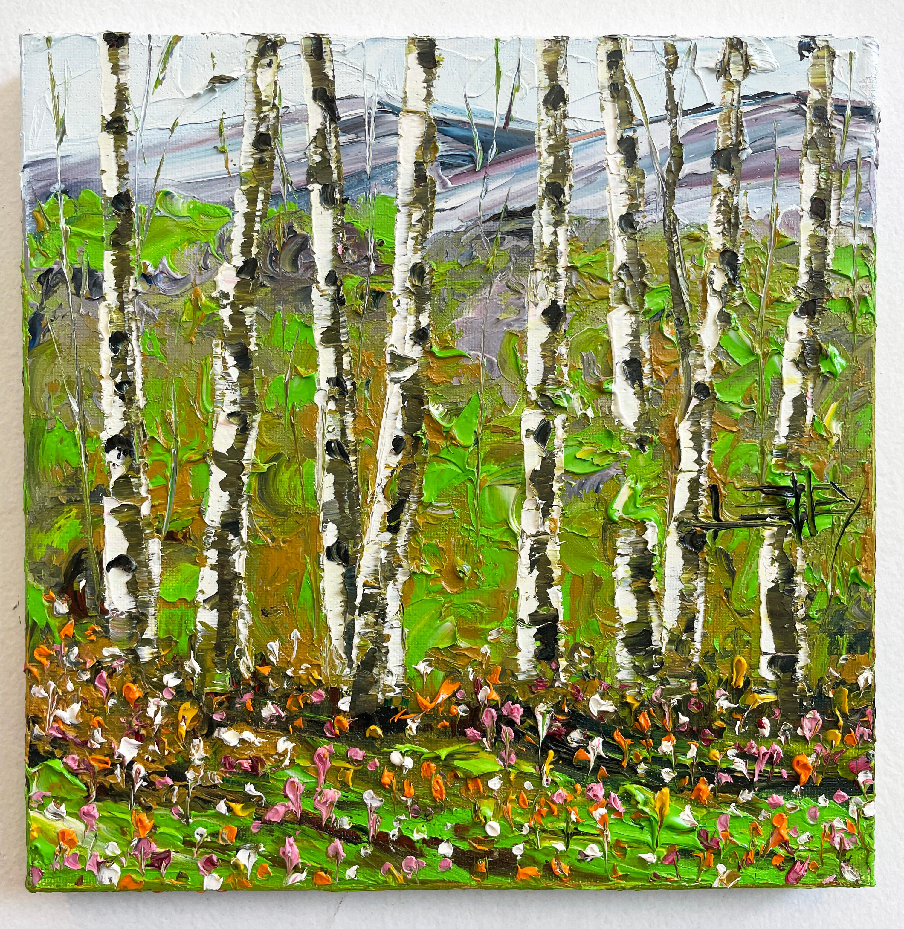 Summer Birch, Oil Painting - Abstract Impressionist Art by Lisa Elley