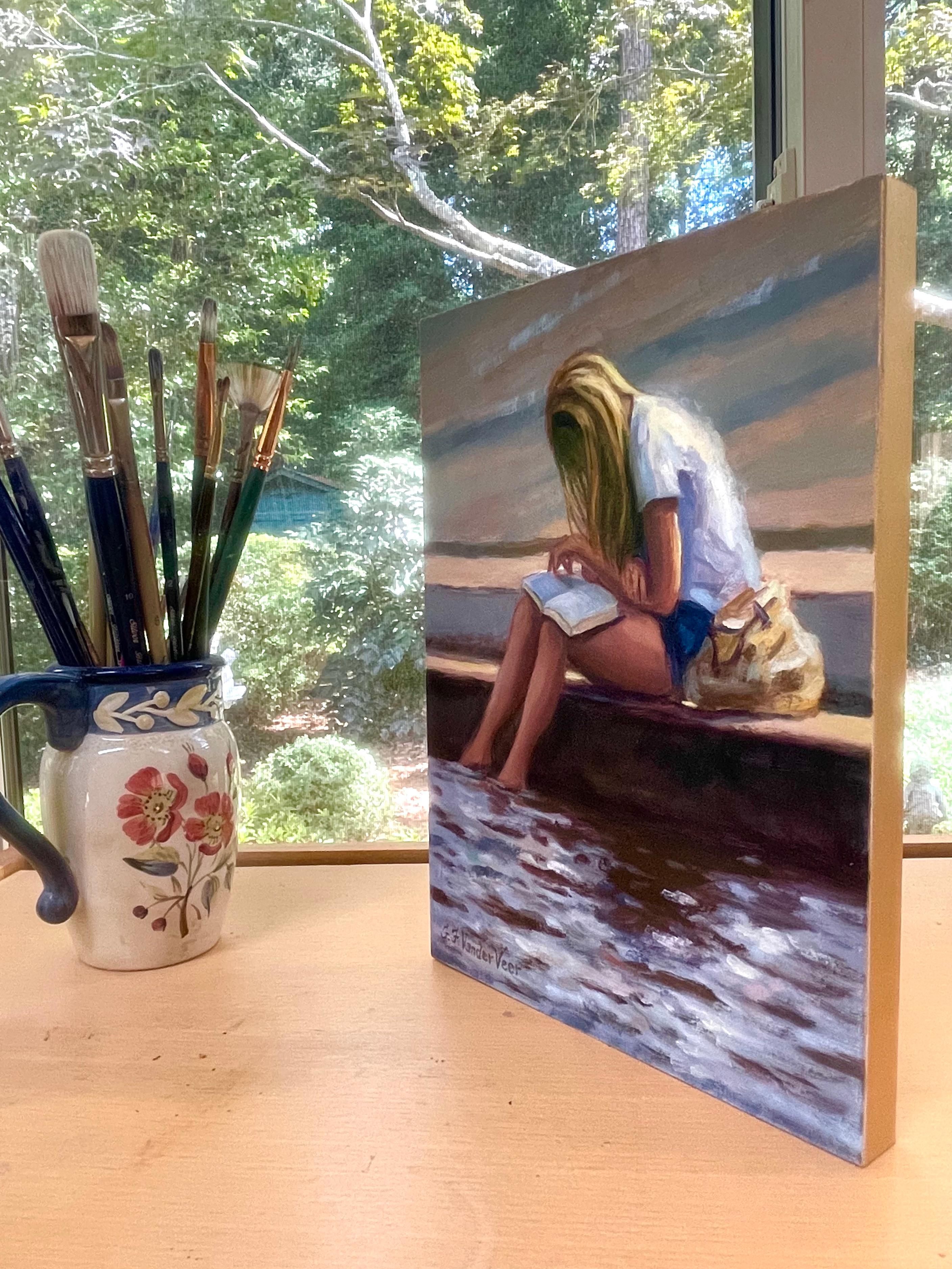 Giovane ragazza che legge, pittura a olio - Painting di Faye Vander Veer