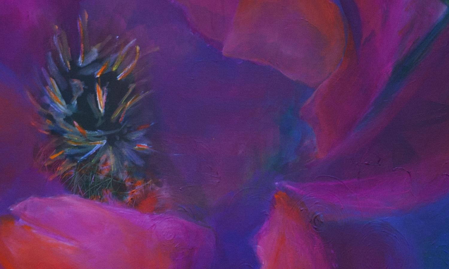 A Broad + Experiential Education, Original Painting - Purple Still-Life Painting by Ruth-Anne Siegel