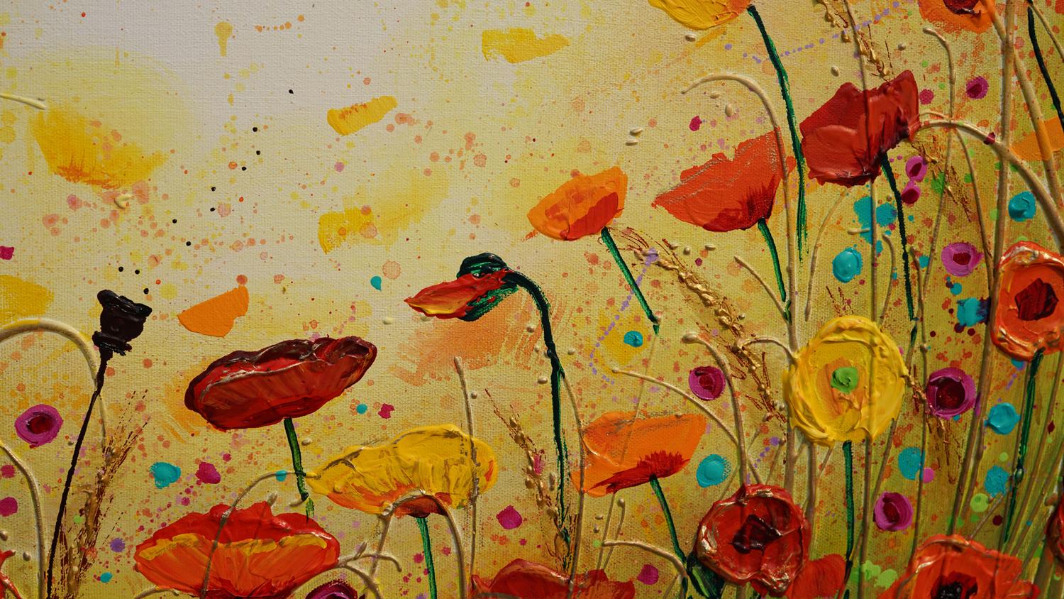 Sunshine Joyous Flowers, Original Painting - Beige Still-Life Painting by Amanda Dagg