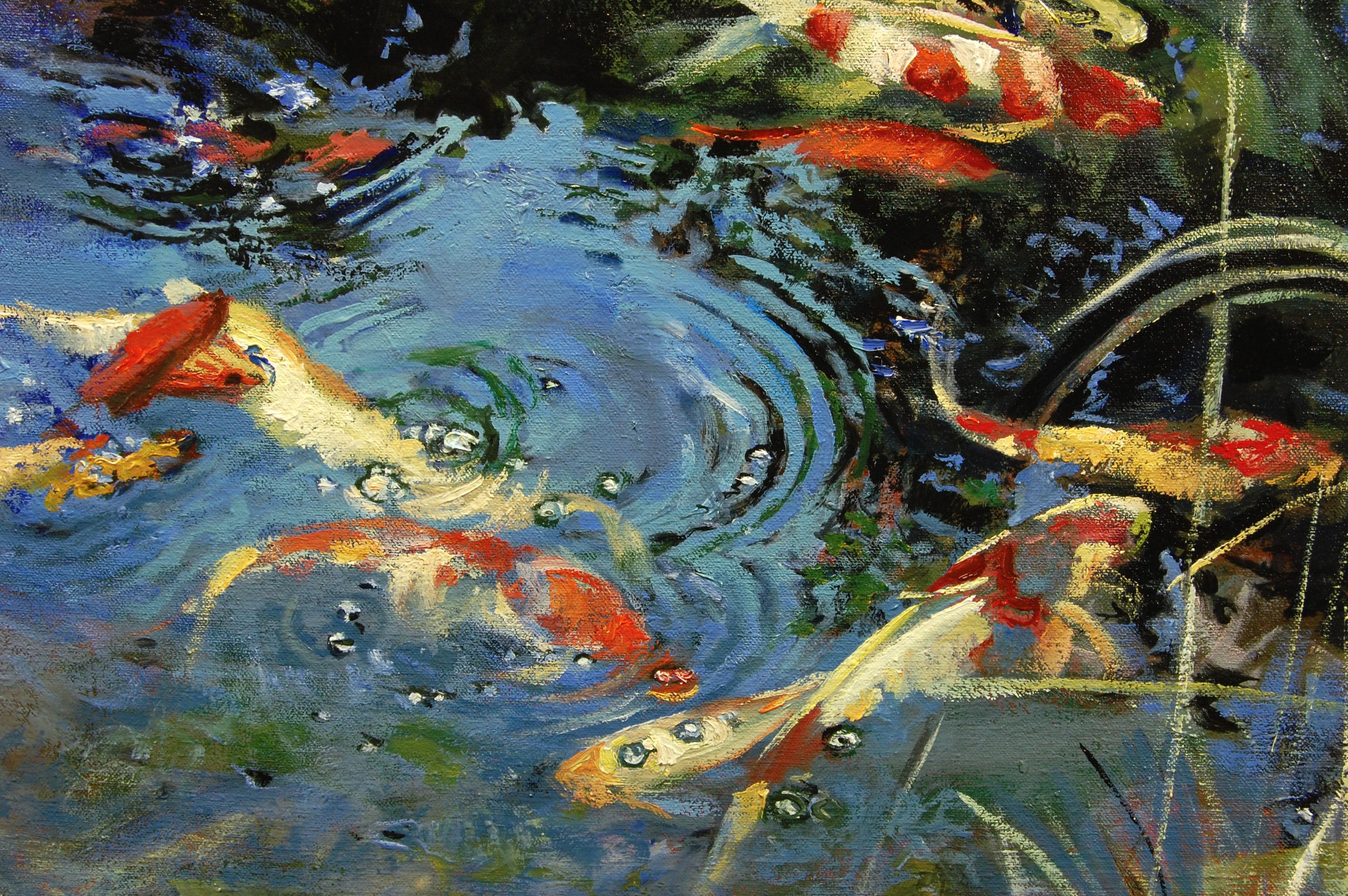 <p>Artist Comments<br>Artist Onelio Marrero paints an impressionist scene showing his fondness for gardens with ponds. There are several within walking distance from his home which make for great inspiration. Koi and goldfishes stir just beneath the