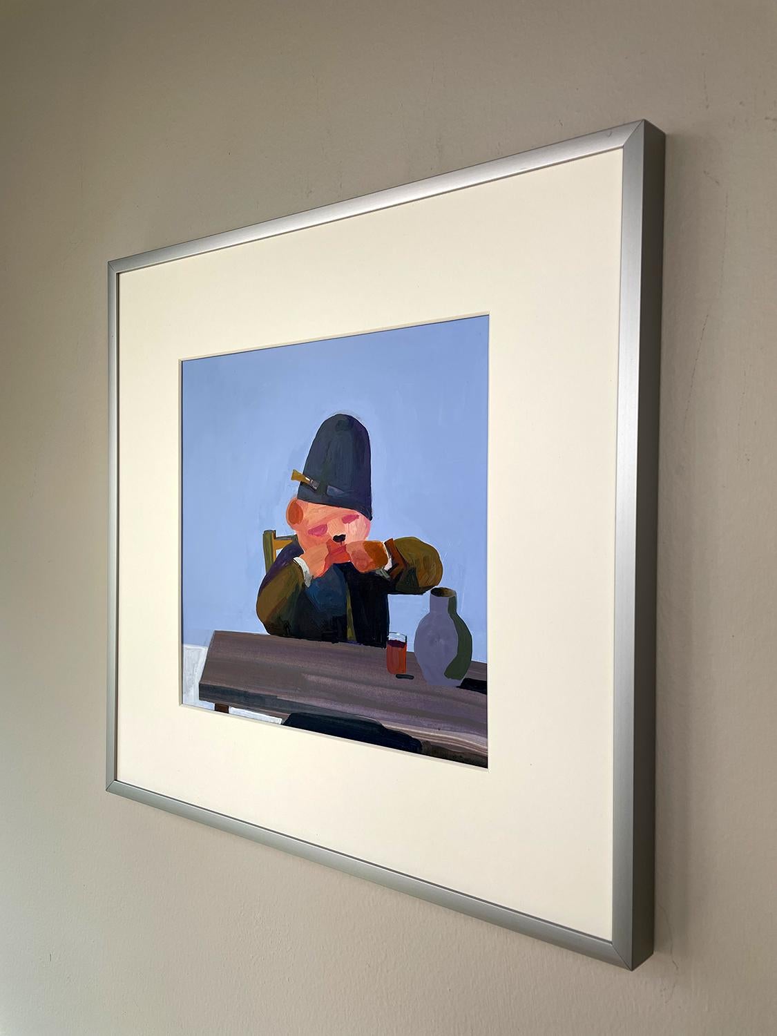 <p>Artist Comments<br>A teddy sits at the dining table eating with his hands, and a knife on his hat. 