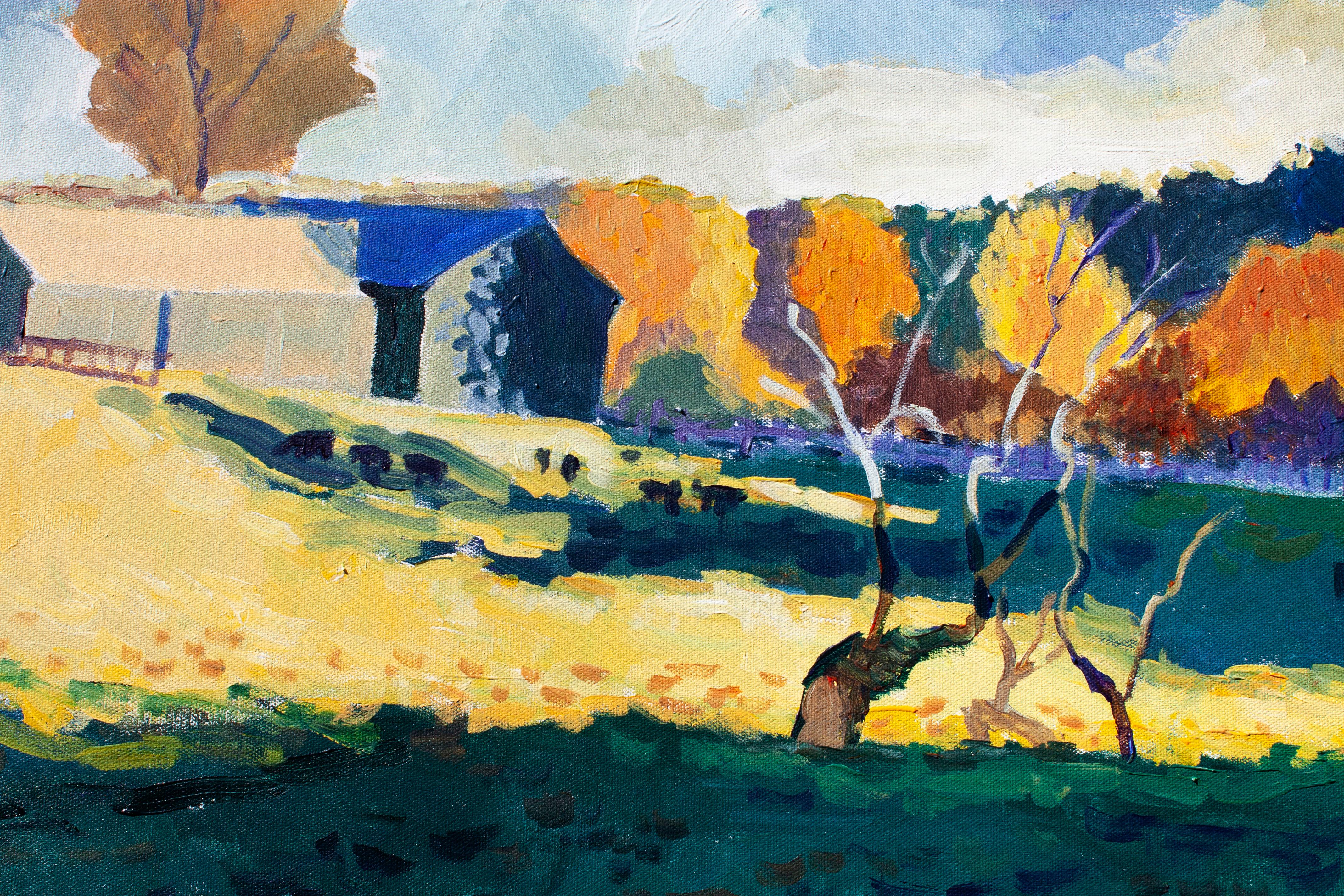 <p>Artist Comments<br>A vibrant landscape filled with bright fiery leaves depicts the anticipation of the season changing to cooler weather. Artist Robert Hofherr takes inspiration from his personal nature photography. 