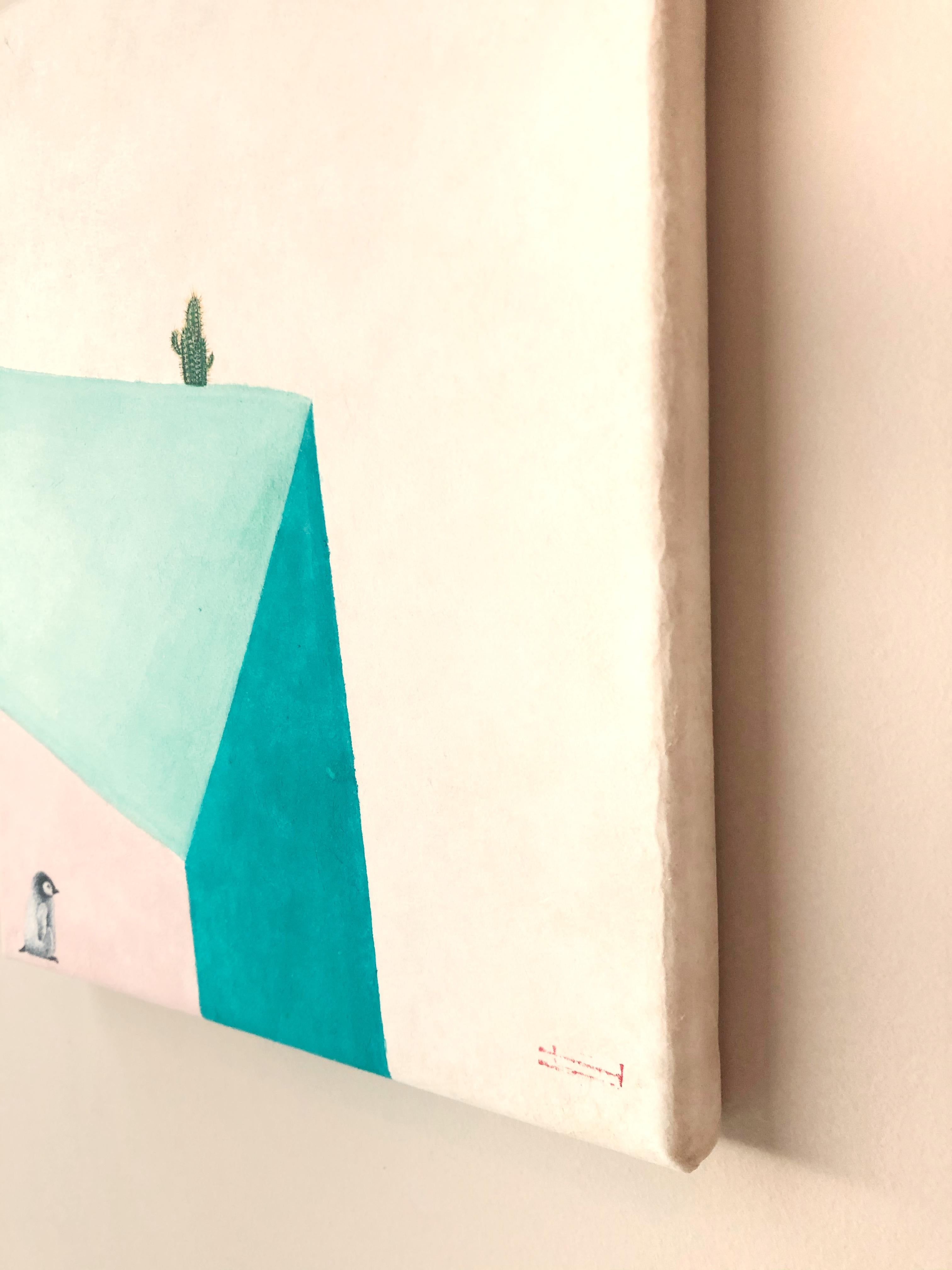 Penguin und Kakteen, Originalgemälde – Art von Heejin Sutton