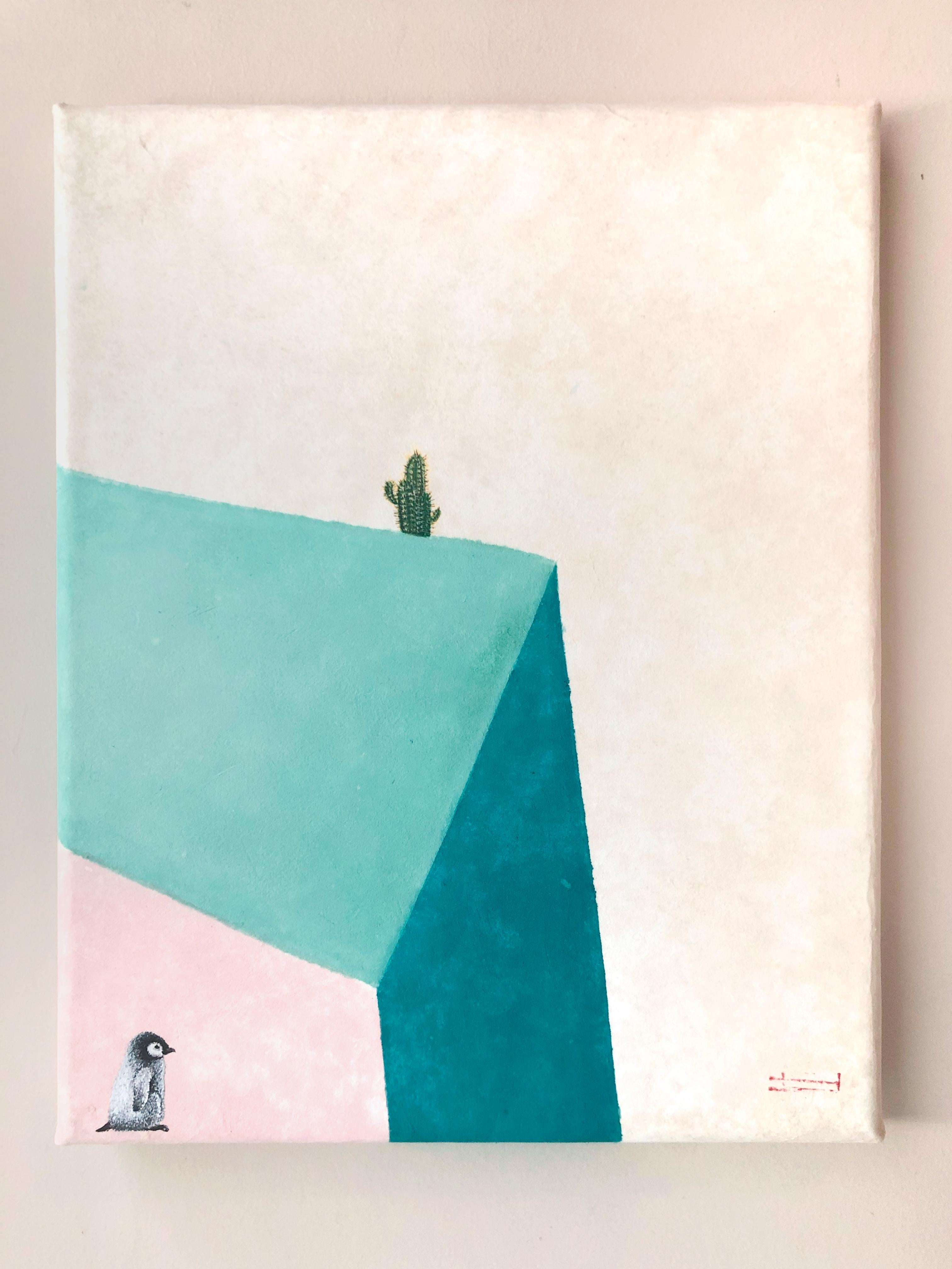 Penguin und Kakteen, Originalgemälde (Surrealismus), Art, von Heejin Sutton