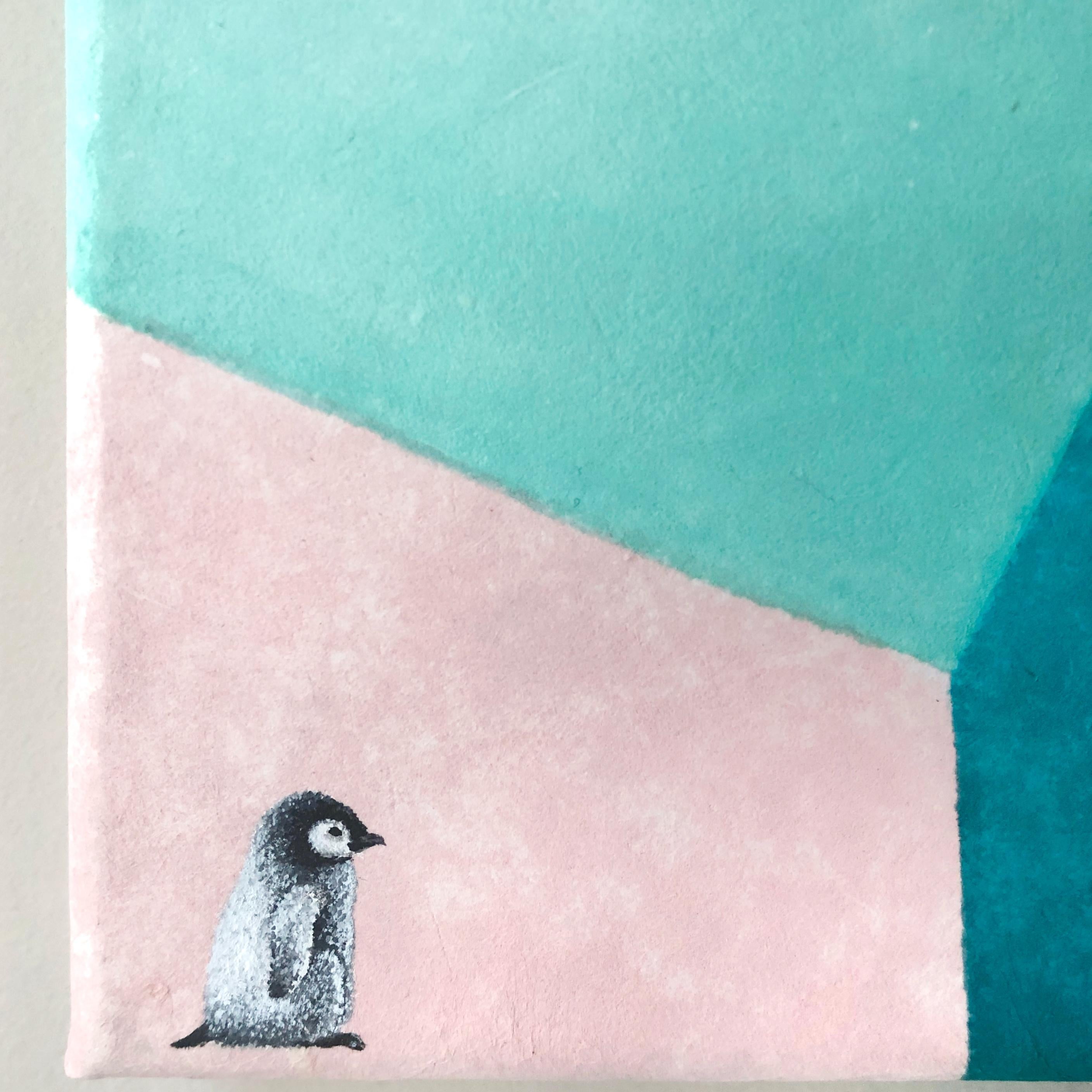 Penguin und Kakteen, Originalgemälde (Grau), Animal Art, von Heejin Sutton