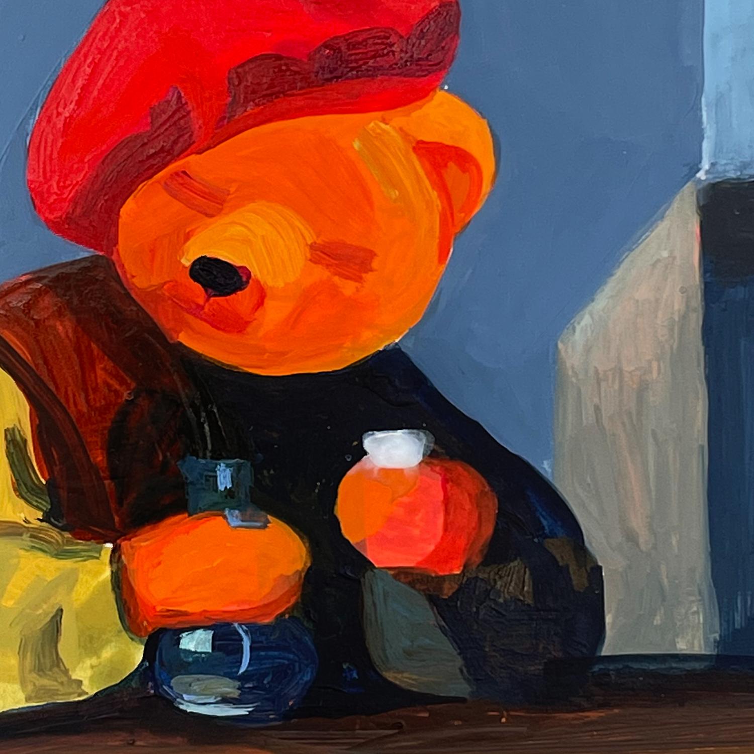 <p>Artist Comments<br>A teddy wearing a bright red beret looks inquisitively at the viewer. 