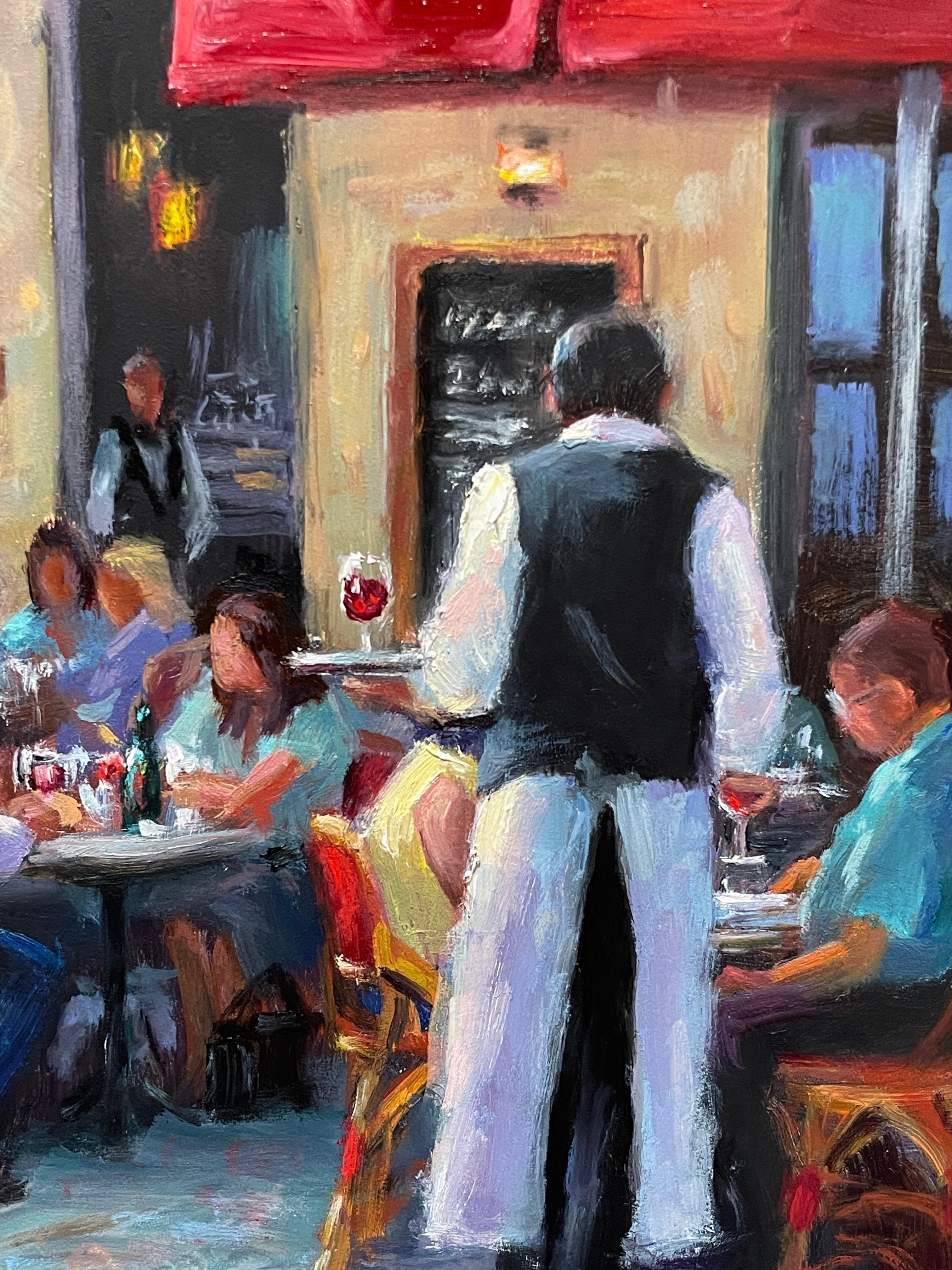 April in Paris, peinture à l'huile - Beige Figurative Painting par Faye Vander Veer