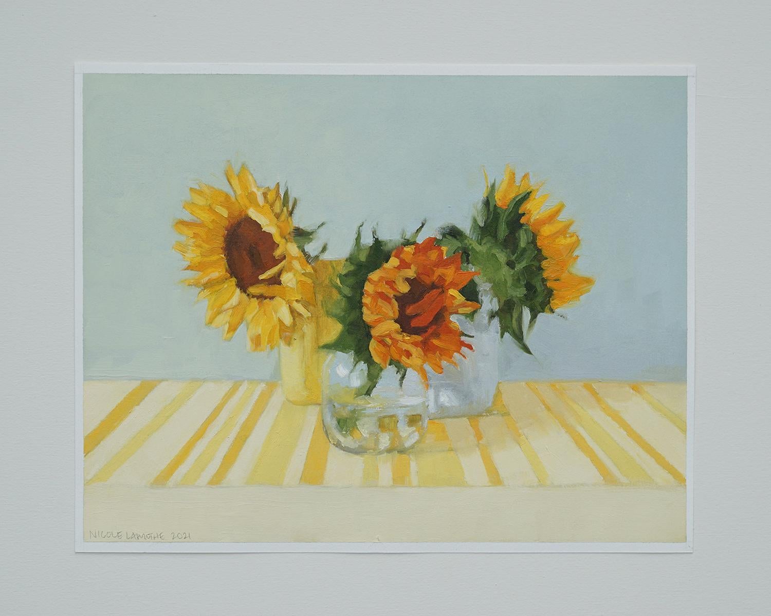 Girasoles a la luz del sol, Pintura al óleo - Painting Impresionista abstracto de Nicole Lamothe