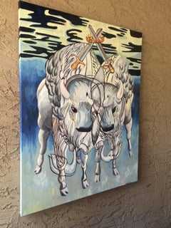 Cuddly Bison: Two of Swords, Oil Painting