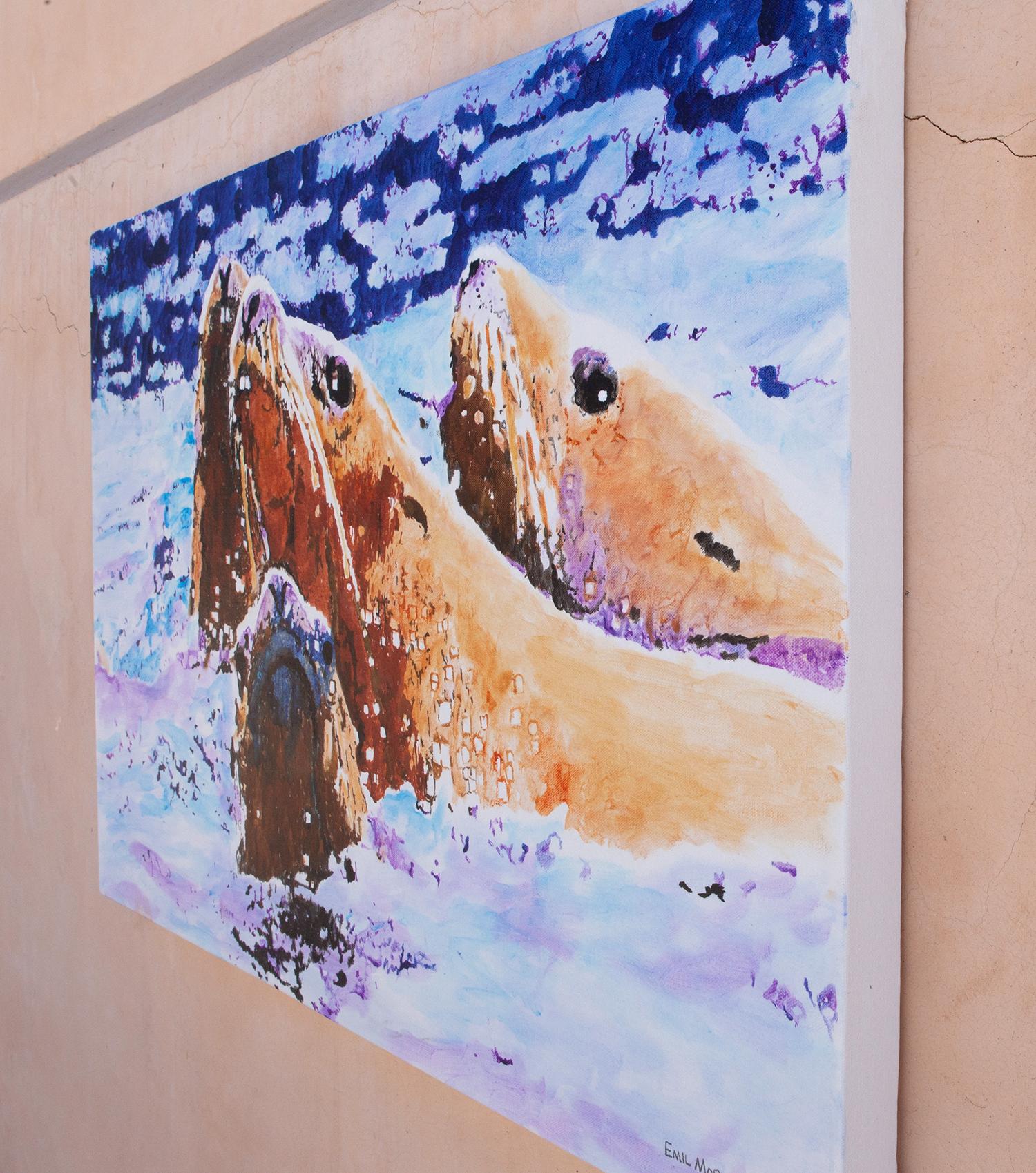 Leoni marini di Steller in mare, dipinto originale - Painting di Emil Morhardt