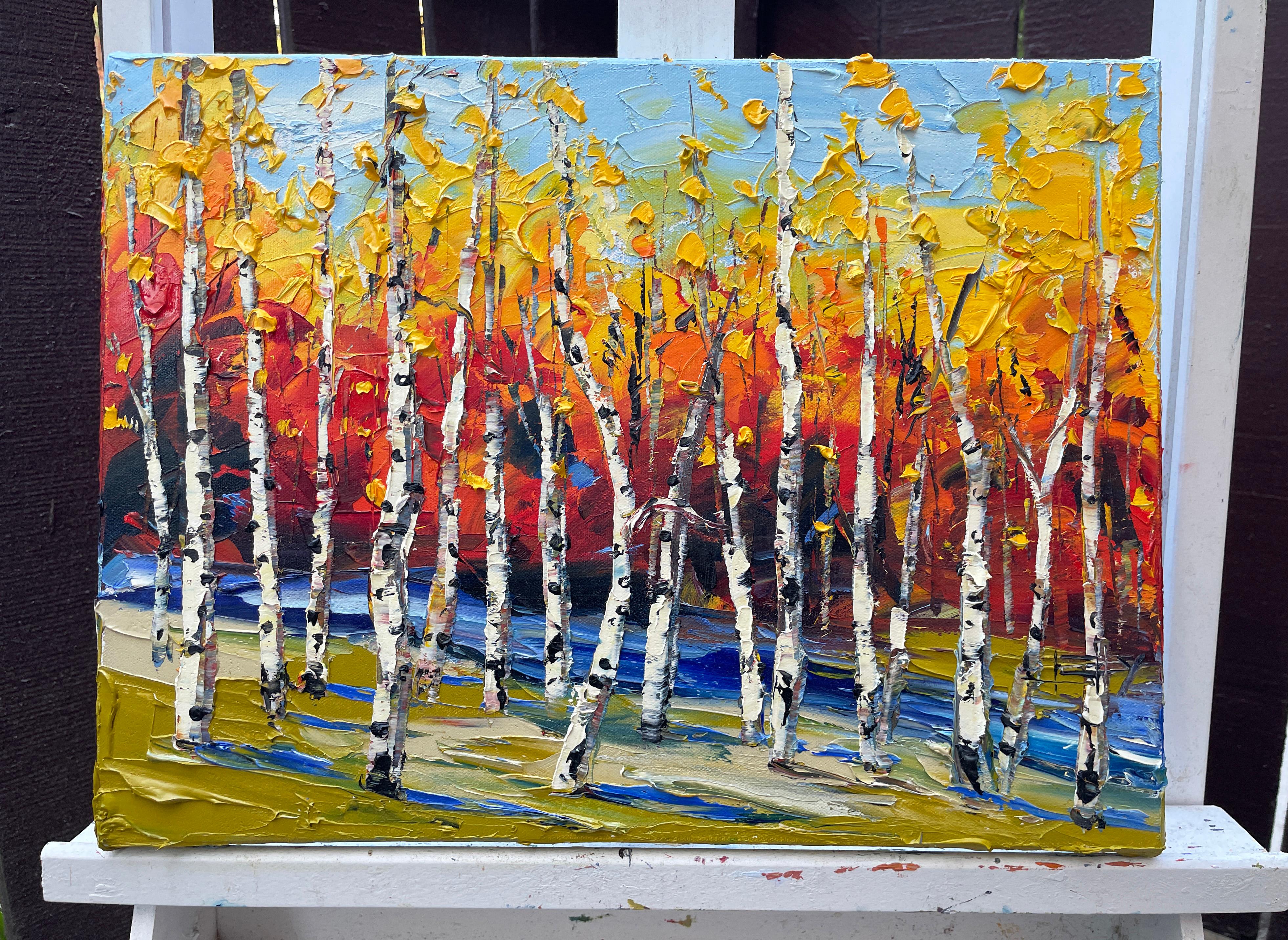 Huiles d'automne, peinture à l'huile - Impressionnisme abstrait Painting par Lisa Elley