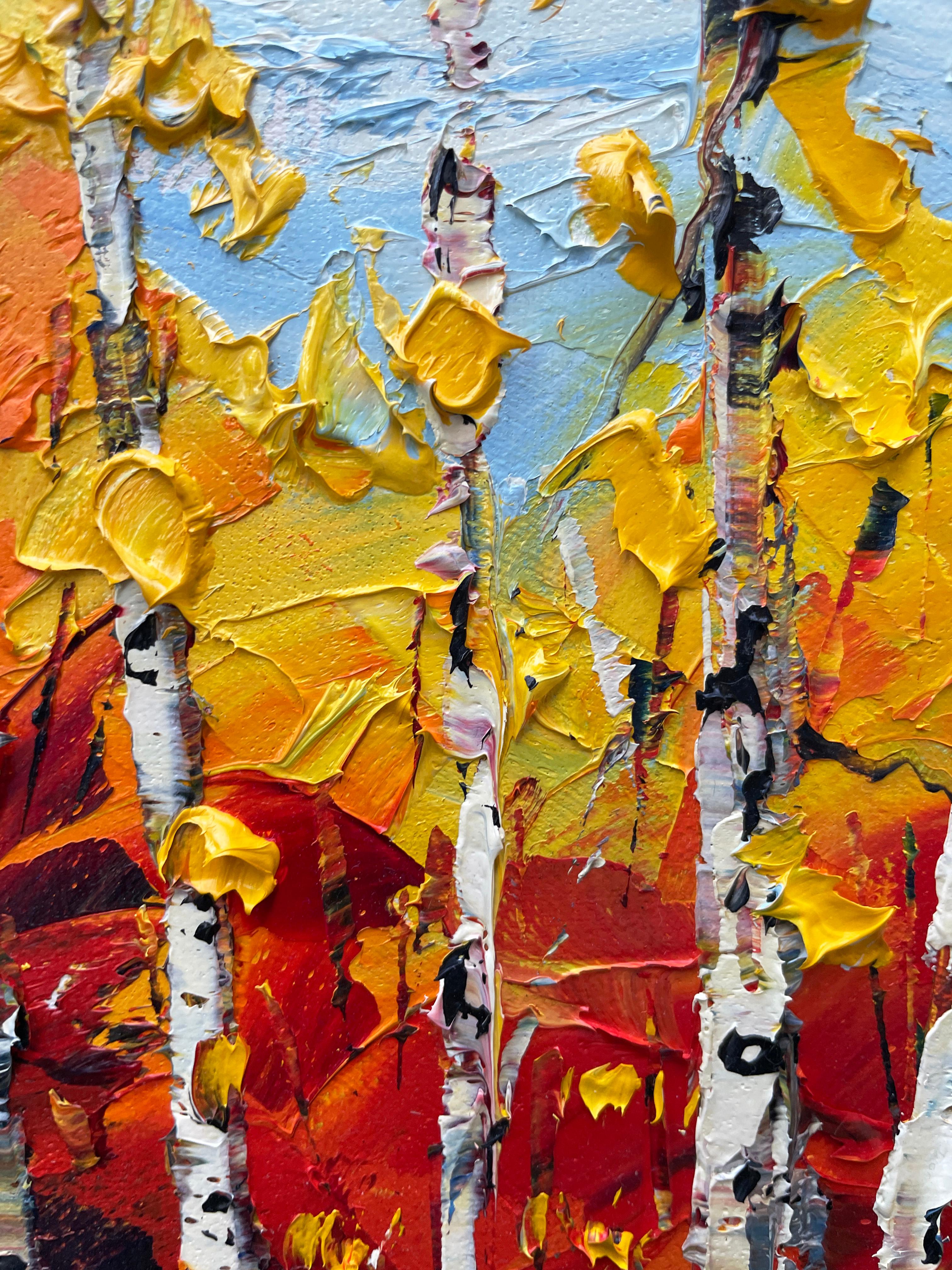 Huiles d'automne, peinture à l'huile - Marron Landscape Painting par Lisa Elley