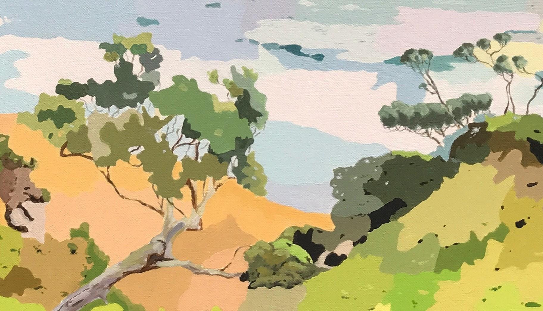 sunset over hills painting