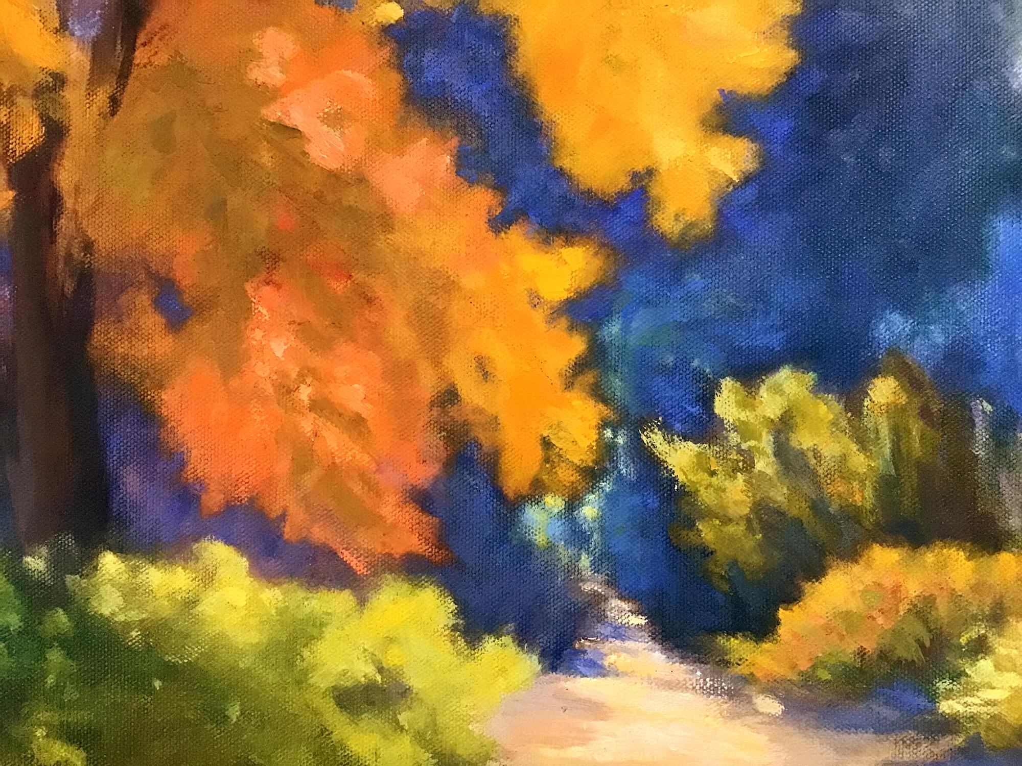 Passage d'automne, peinture à l'huile - Noir Landscape Painting par Elizabeth Garat