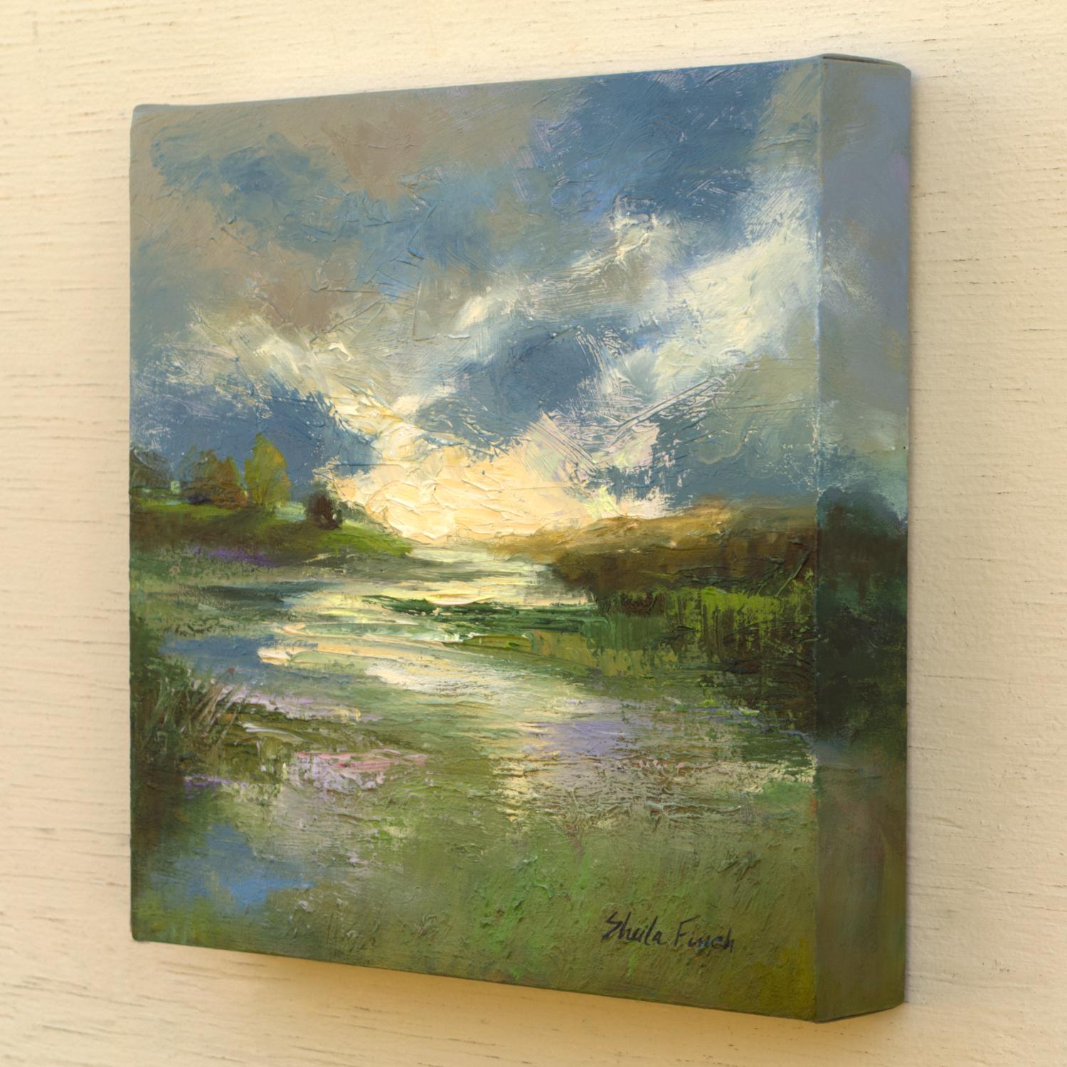 Pioggia passeggera nelle zone umide di Pescadero, pittura a olio - Painting di Sheila Finch