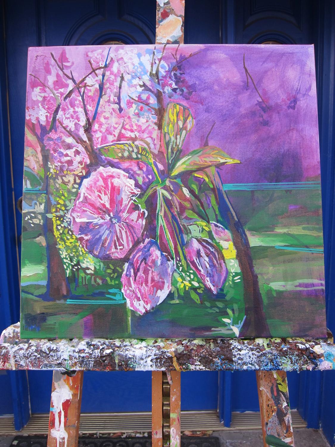<p>Commentaires de l'artiste<br>Gros plan sur des fleurs de cerisier dans un jardin coloré de l'artiste Colette Wirz Nauke. Inspirée par la beauté de la nature, Colette s'est concentrée sur ces fleurs saisonnières et leurs couleurs riches et