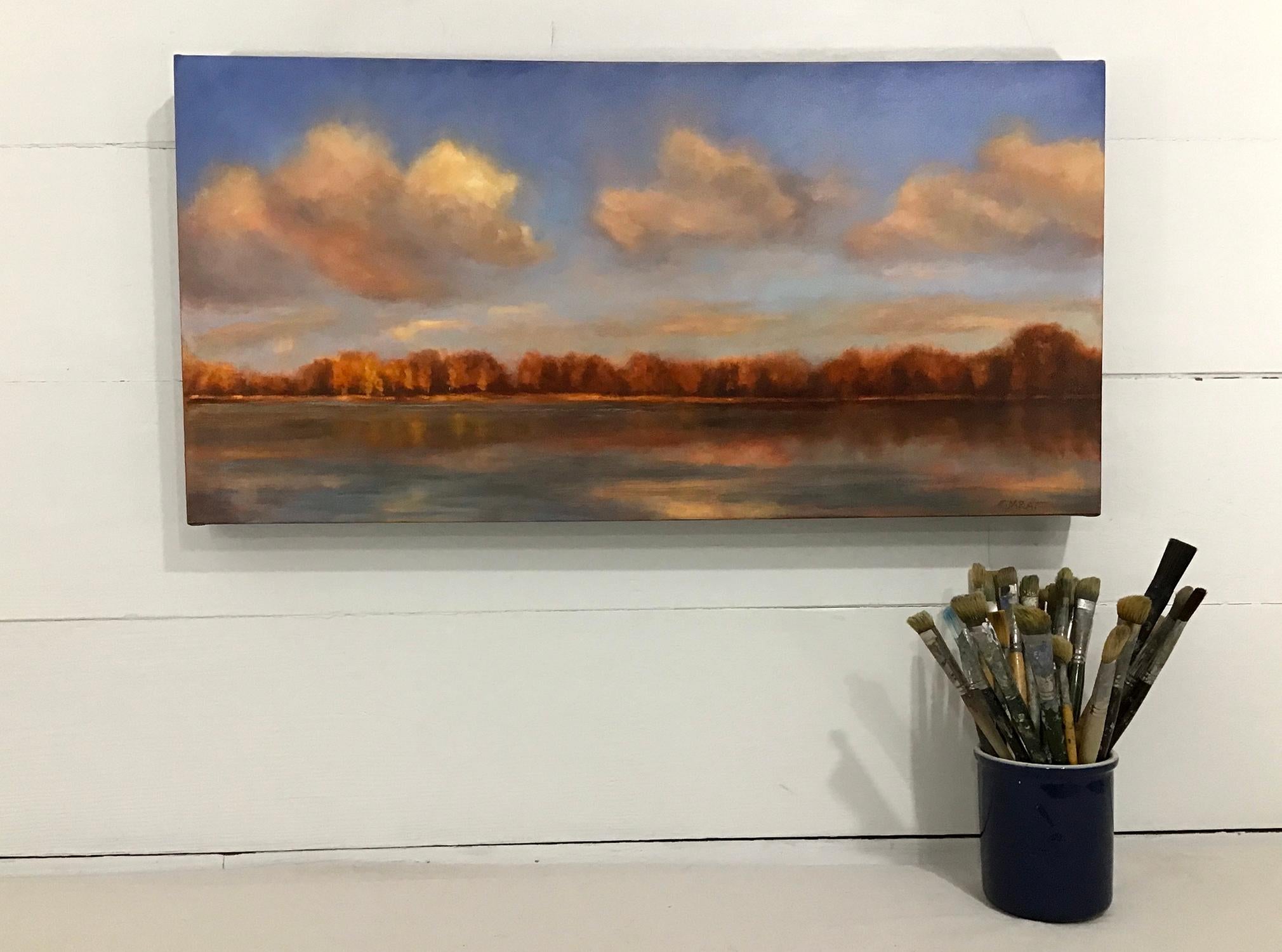 Herbstnachmittag, Orange, Braun und Blau, Ölgemälde (Abstrakter Impressionismus), Painting, von Elizabeth Garat