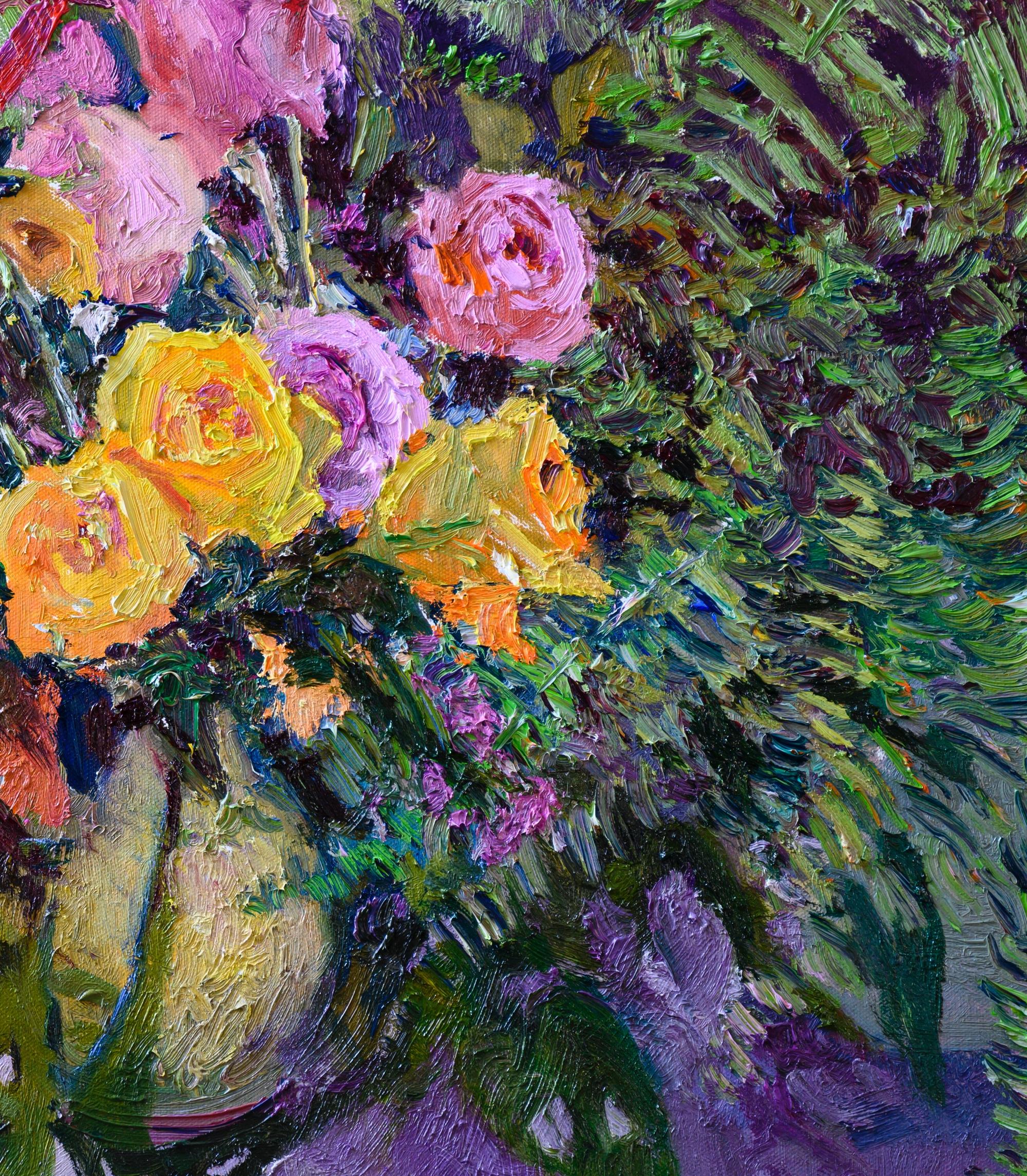Roses and Houseplants, Oil Painting For Sale 1