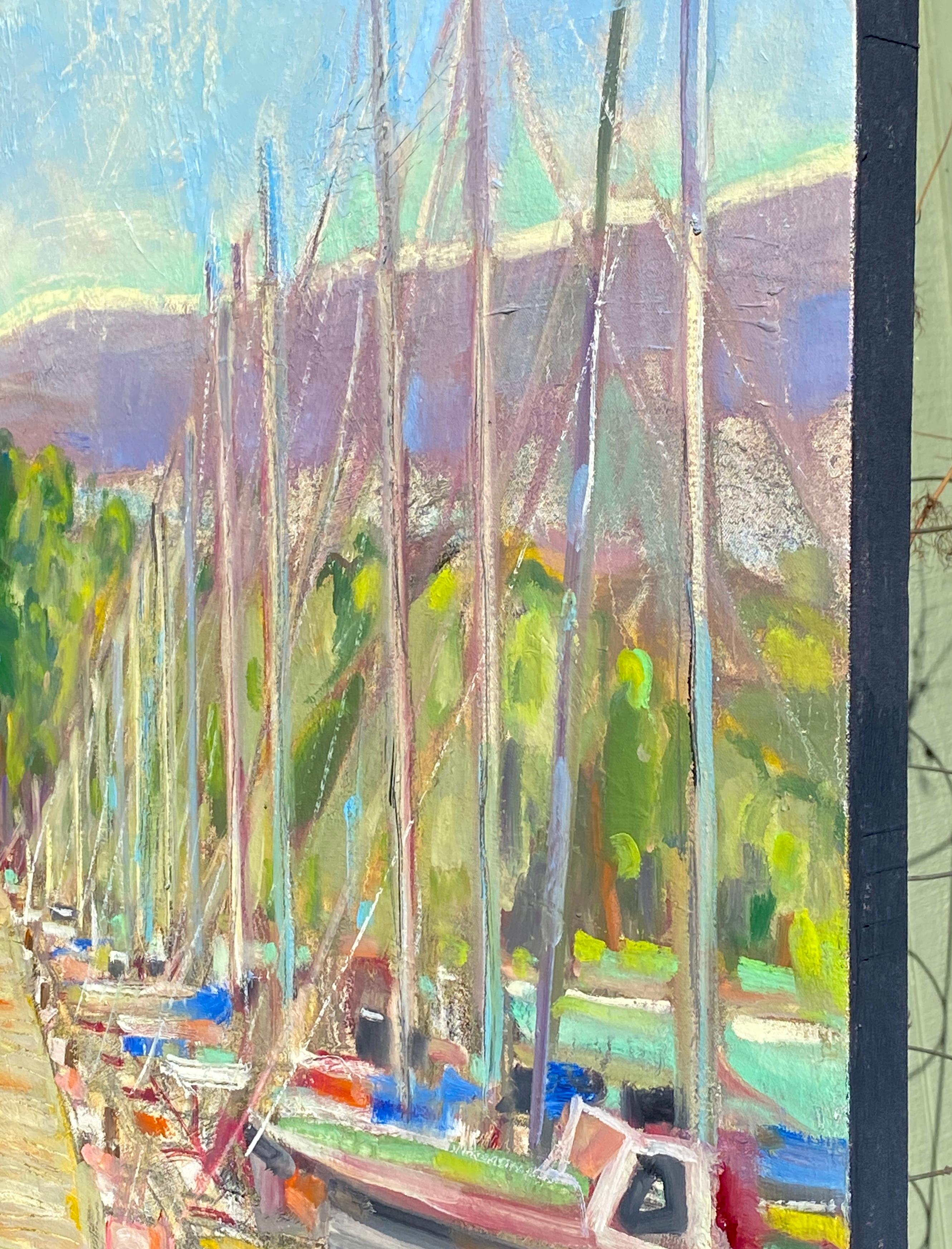 Harbor on the Bay, peinture à l'huile - Impressionnisme abstrait Art par James Hartman