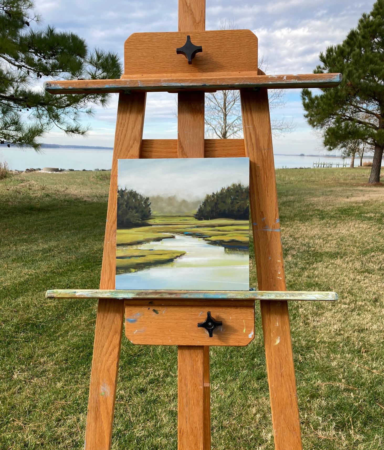 <p>Commentaires de l'artiste<br />Une représentation luxuriante et tonale d'un marais salé de campagne par l'artiste Nancy Jadatz. Elle capture la scène avec un contraste complémentaire d'arbres silhouettés et de verts doux et chauds. La vue calme