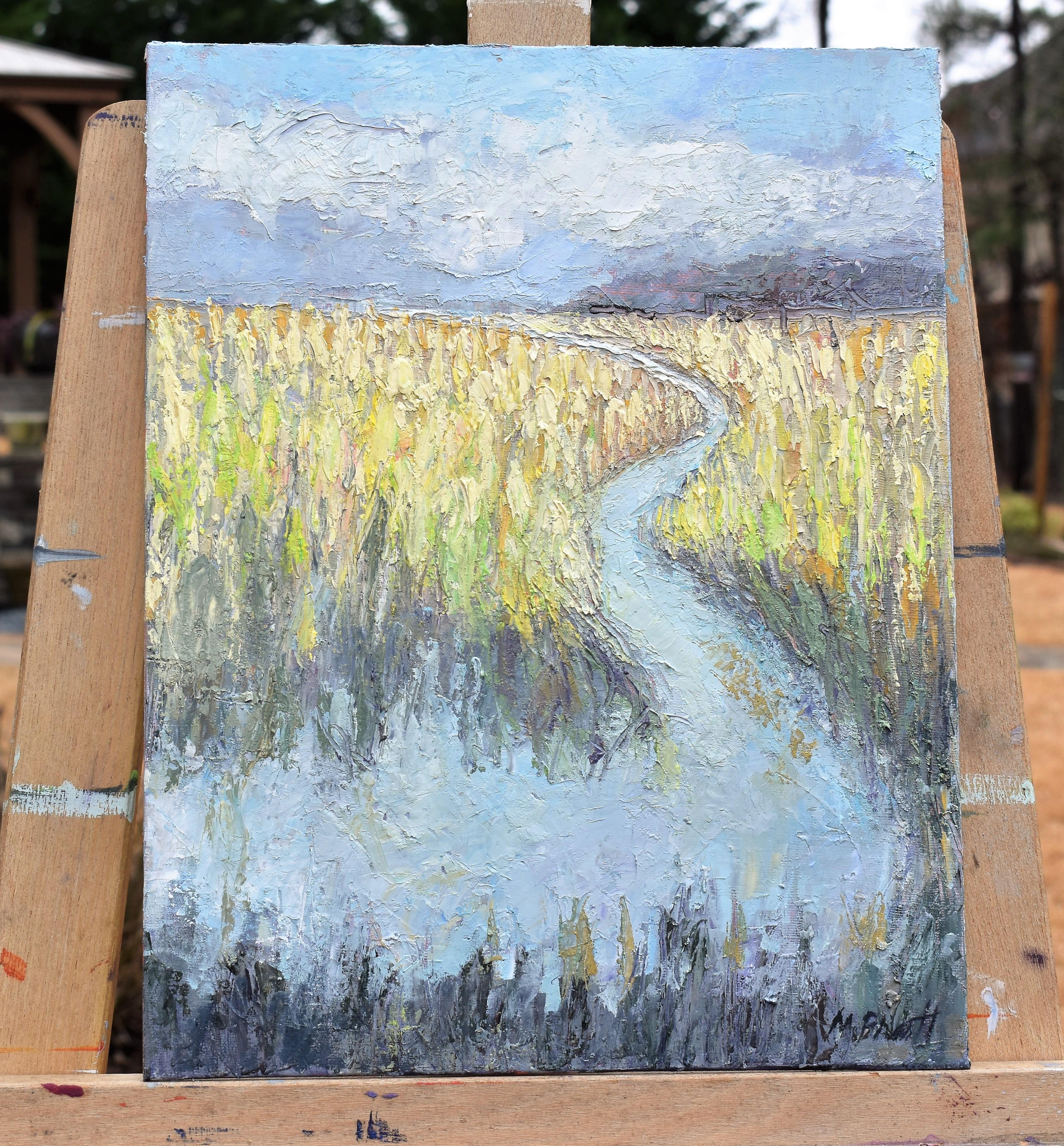 Marsh Color, Oil Painting - Gray Landscape Painting by Mary Pratt