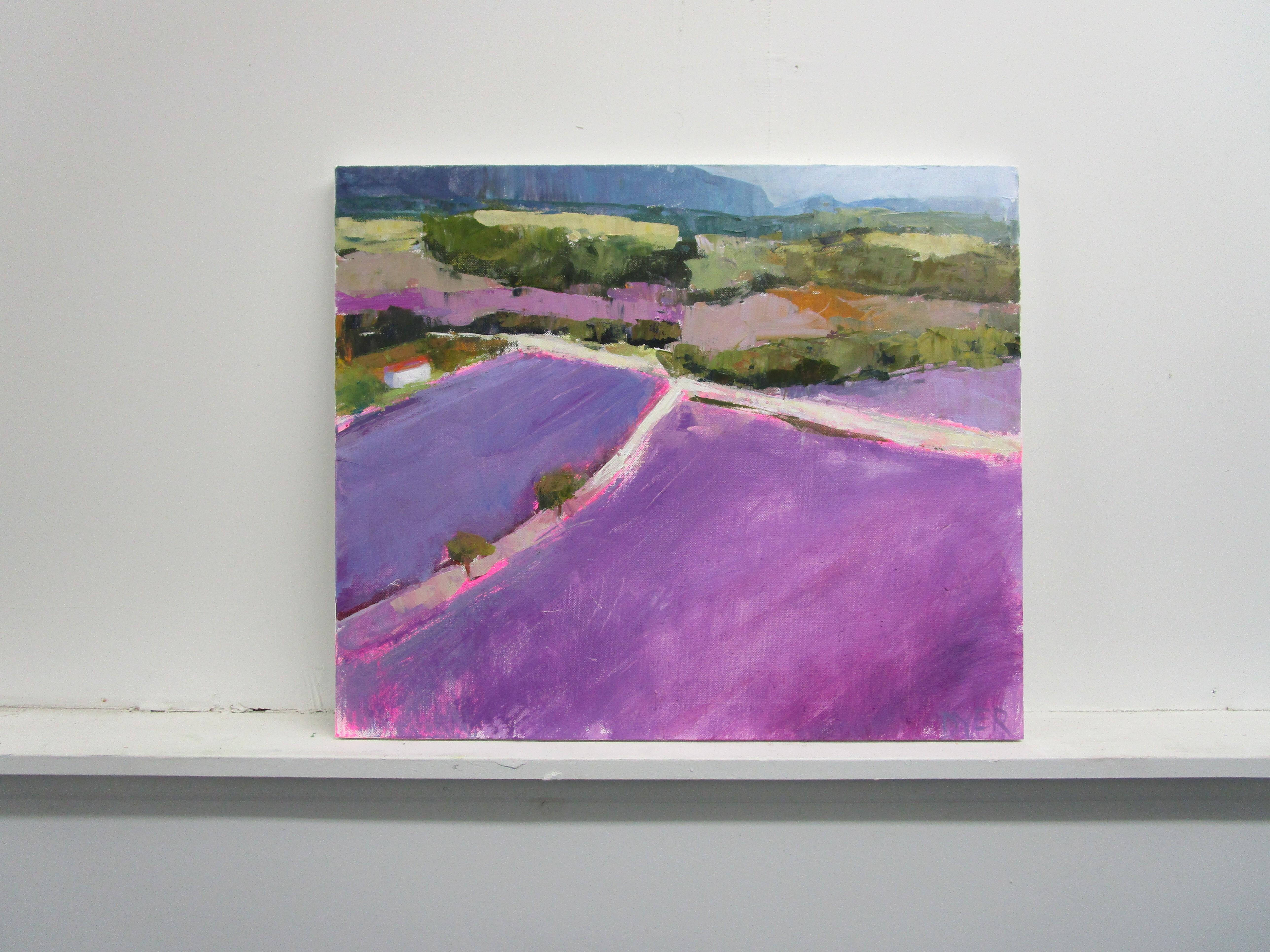 <p>Artist Comments<br>A lush expanse of lavender fields in Provence, France. Artist Janet Dyer depicts this countryside view with varying shades of violet perfectly balanced by the greens of the surrounding terrain. A softer abstracted view of trees