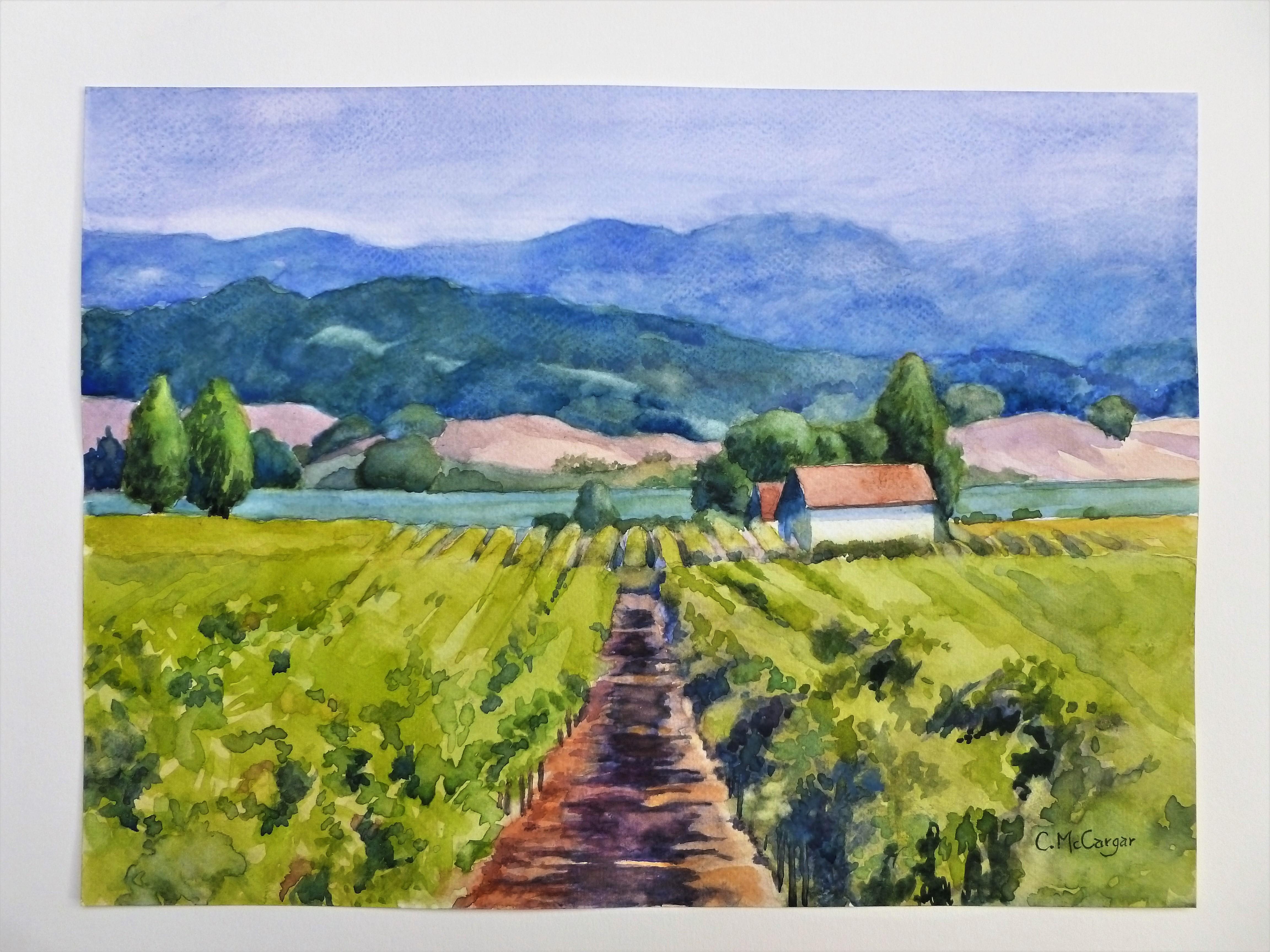 <p>Kommentare des Künstlers<br>Die Künstlerin Catherine McCargar malt einen lebendigen Weinberg, der unter der warmen Sonne gedeiht. 