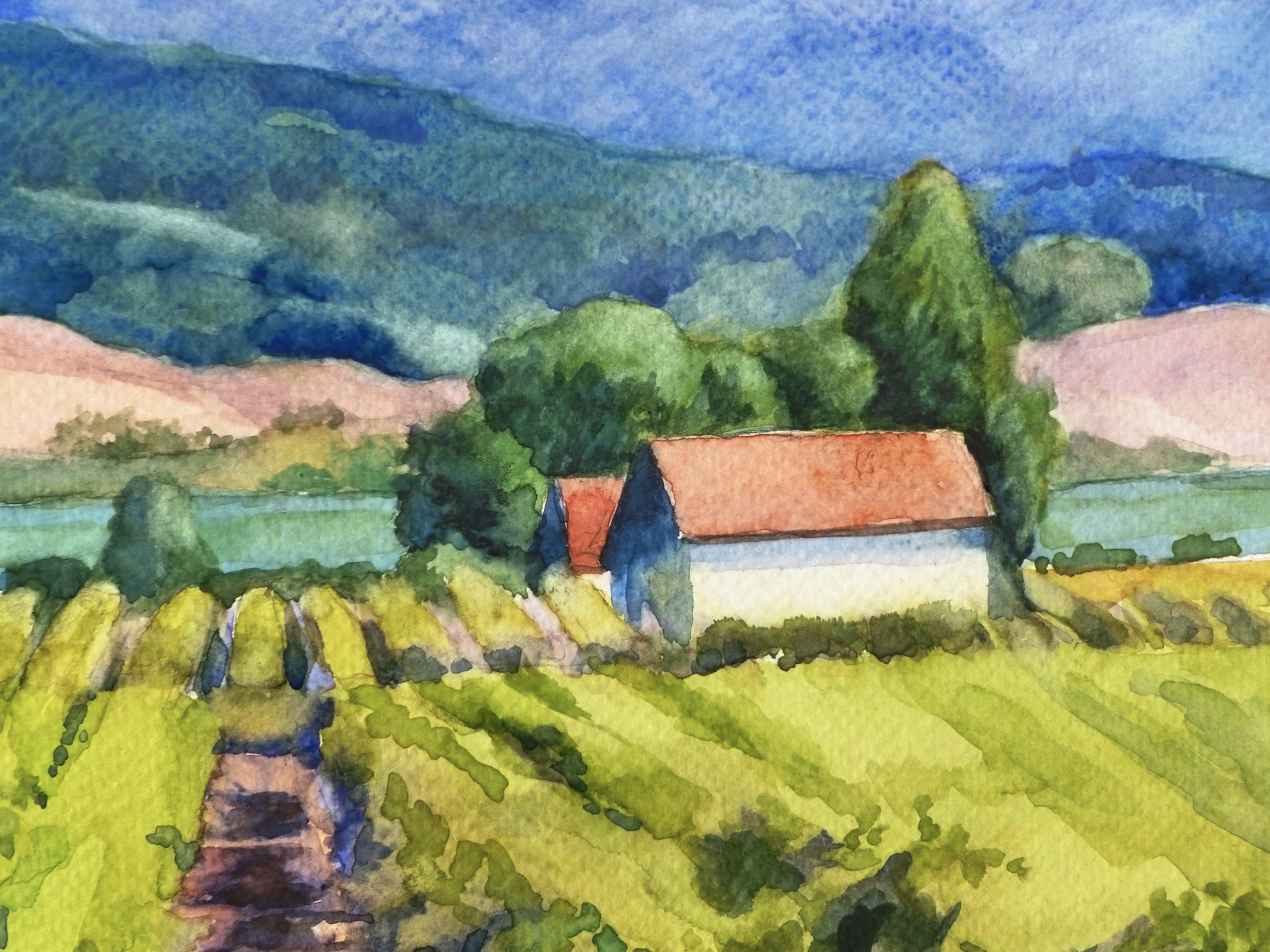 <p>Artist Comments<br>Artist Catherine McCargar paints a vibrant vineyard thriving under the warm sun. 