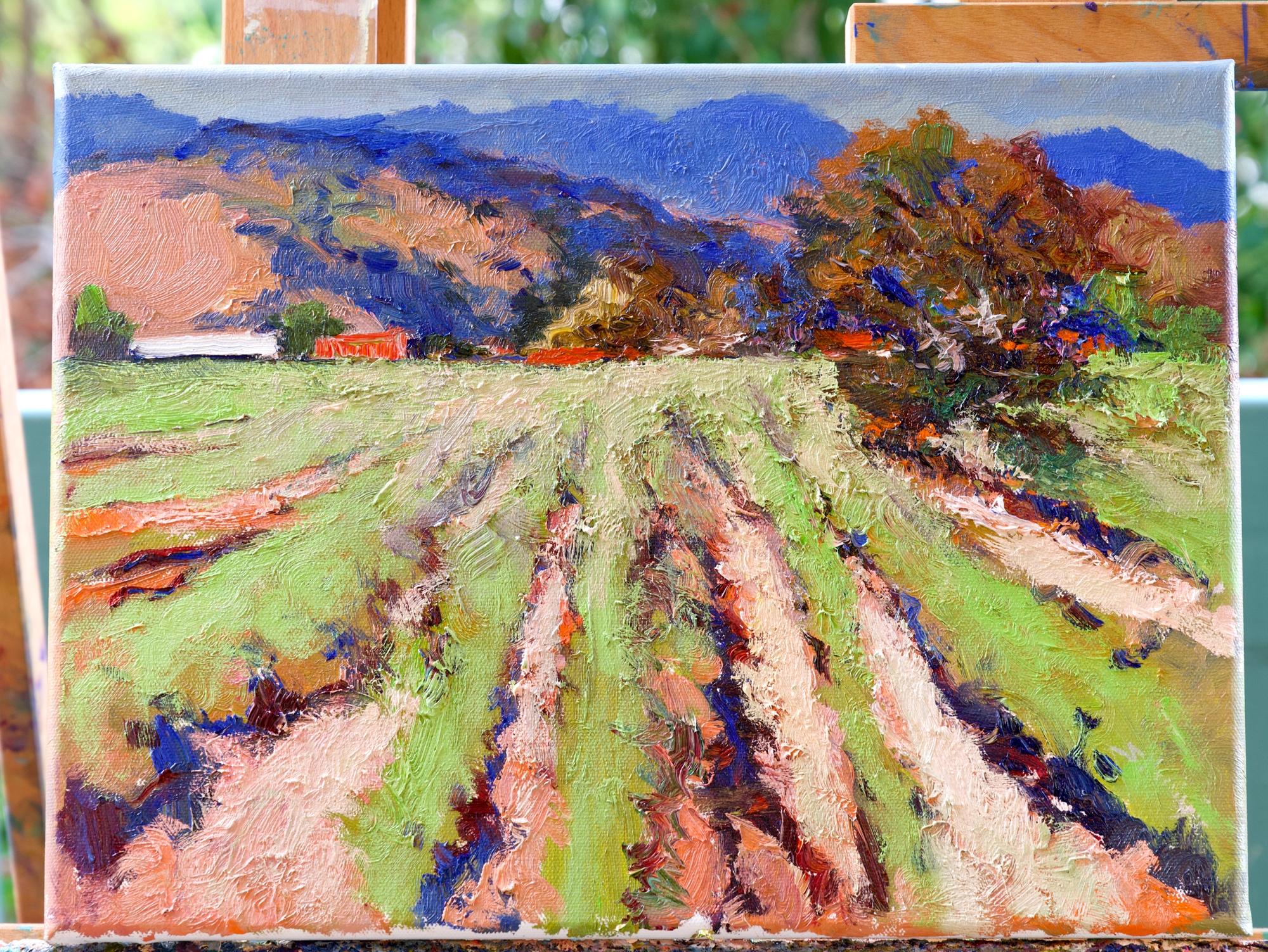 Viñedos y montañas, Pintura al óleo - Art Impresionista abstracto de Suren Nersisyan