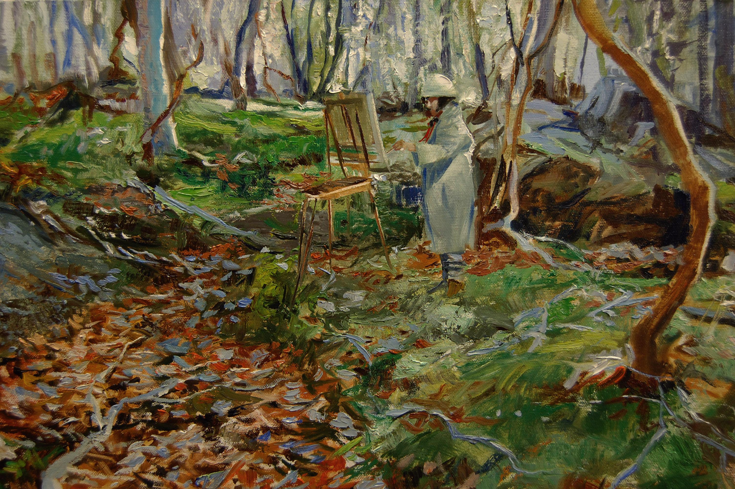 Plein Air Partner, Ölgemälde (Braun), Landscape Painting, von Onelio Marrero