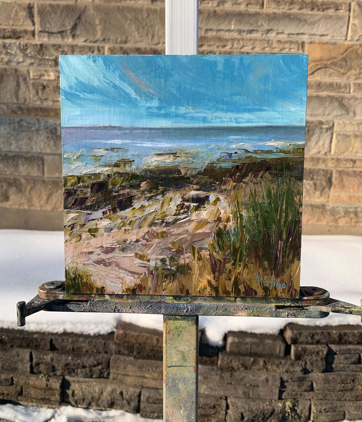 <p>Artist Comments<br>Part of artist Paula Martino's Maine series. This piece was inspired by a hike around Peak's Island, Maine, on a bright summer day in the month of June in 2020. With the use of her palette knife, Paula renders thick impasto