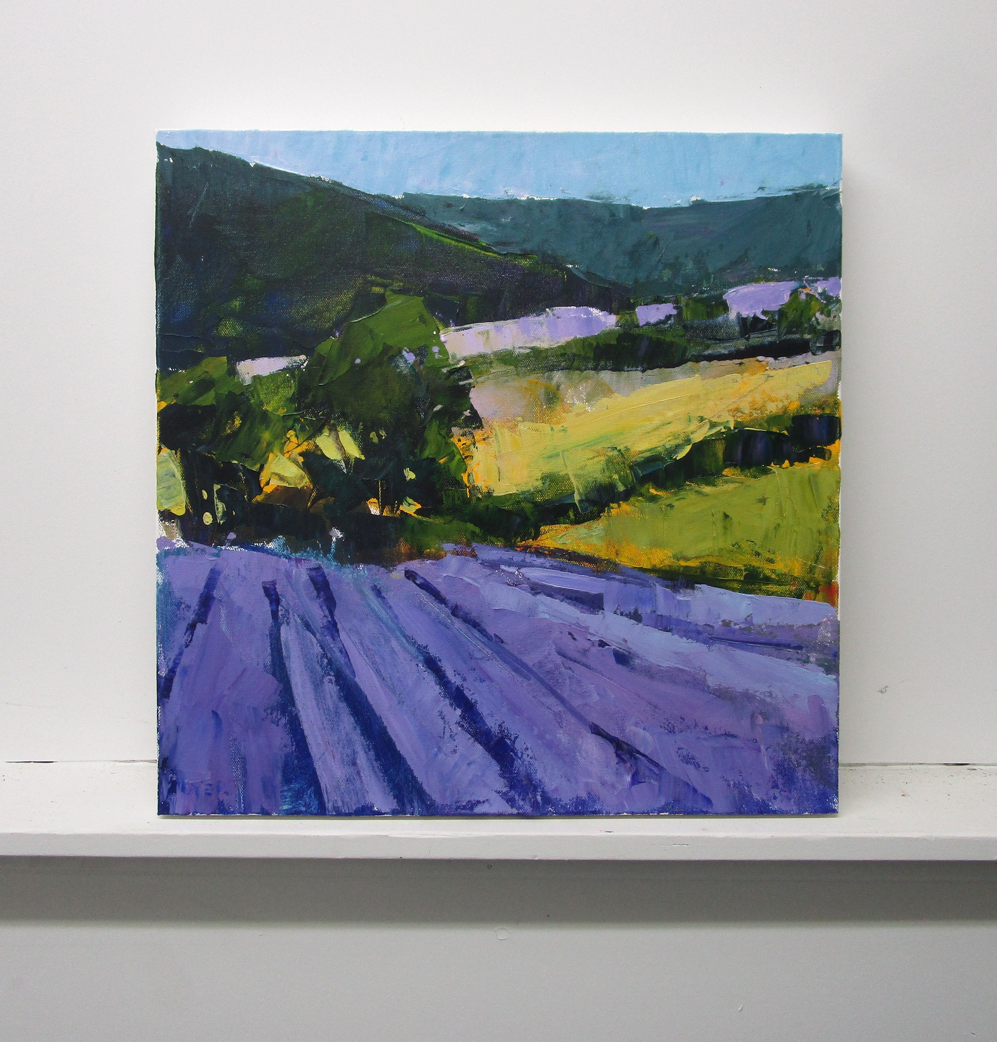 Lavendelfarbenes Feld von Bergen, Provence, Originalgemälde (Abstrakter Expressionismus), Painting, von Janet Dyer