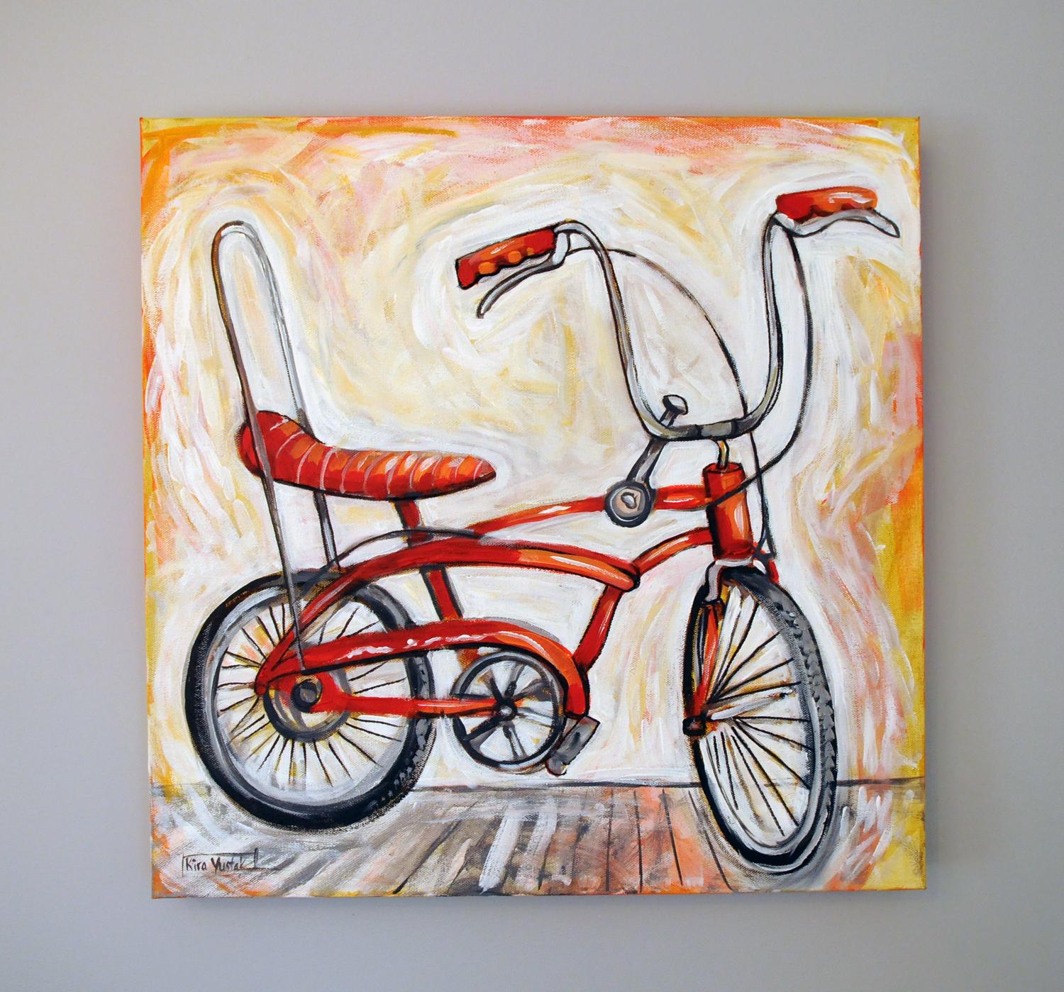 Peinture originale - Vélo vintage - Impressionnisme abstrait Painting par Kira Yustak