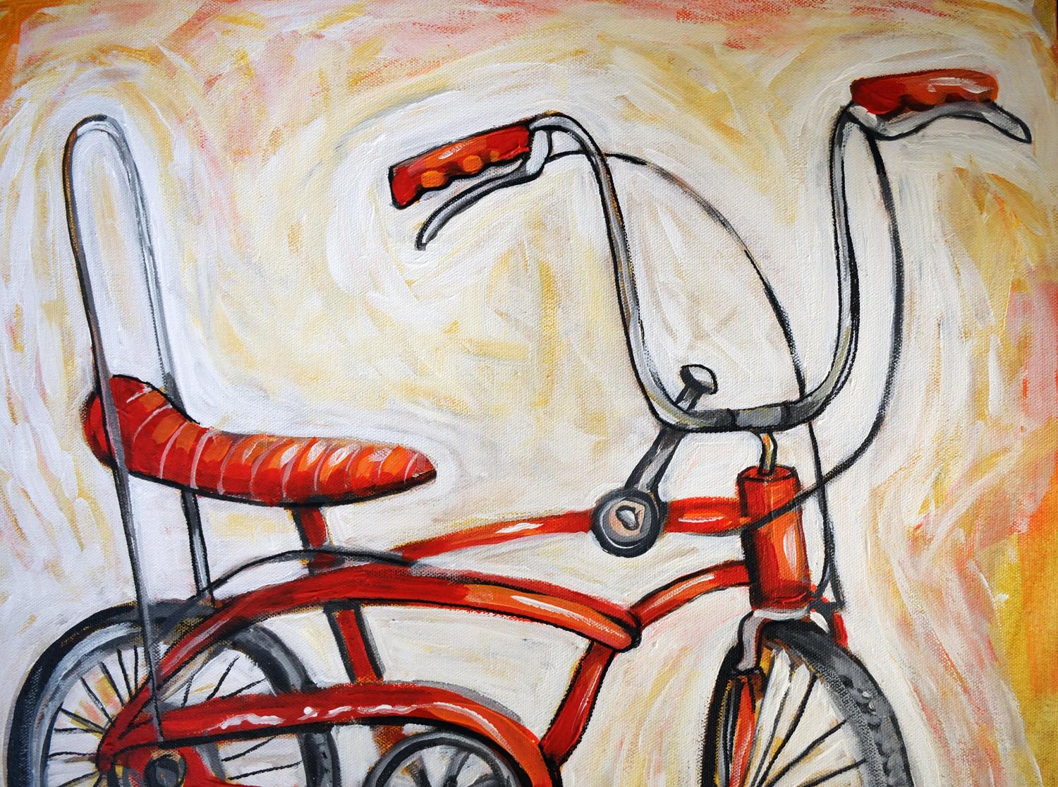 Peinture originale - Vélo vintage - Beige Still-Life Painting par Kira Yustak