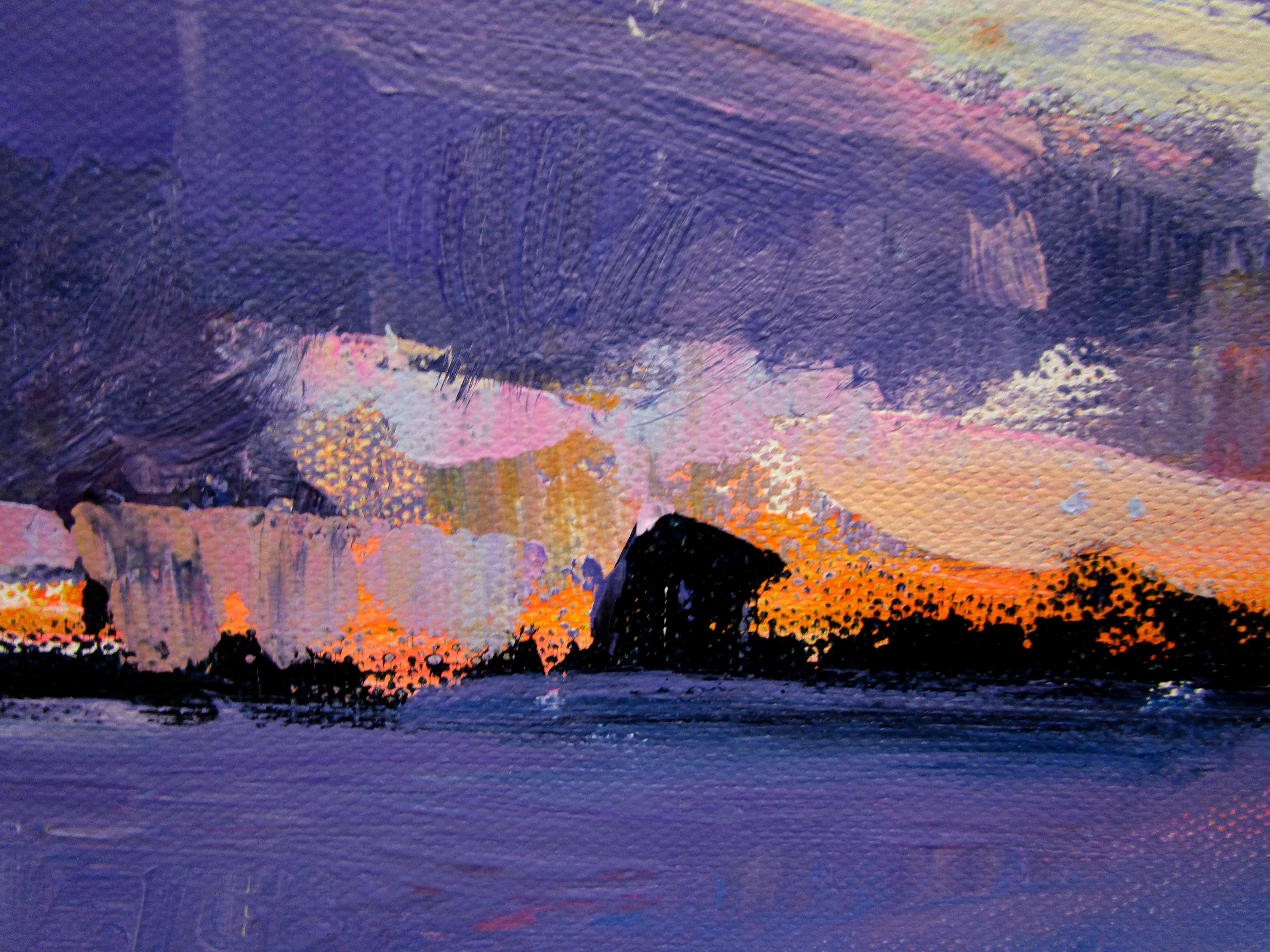 Winter-Sonnenuntergang, England, Originalgemälde (Violett), Landscape Painting, von Janet Dyer