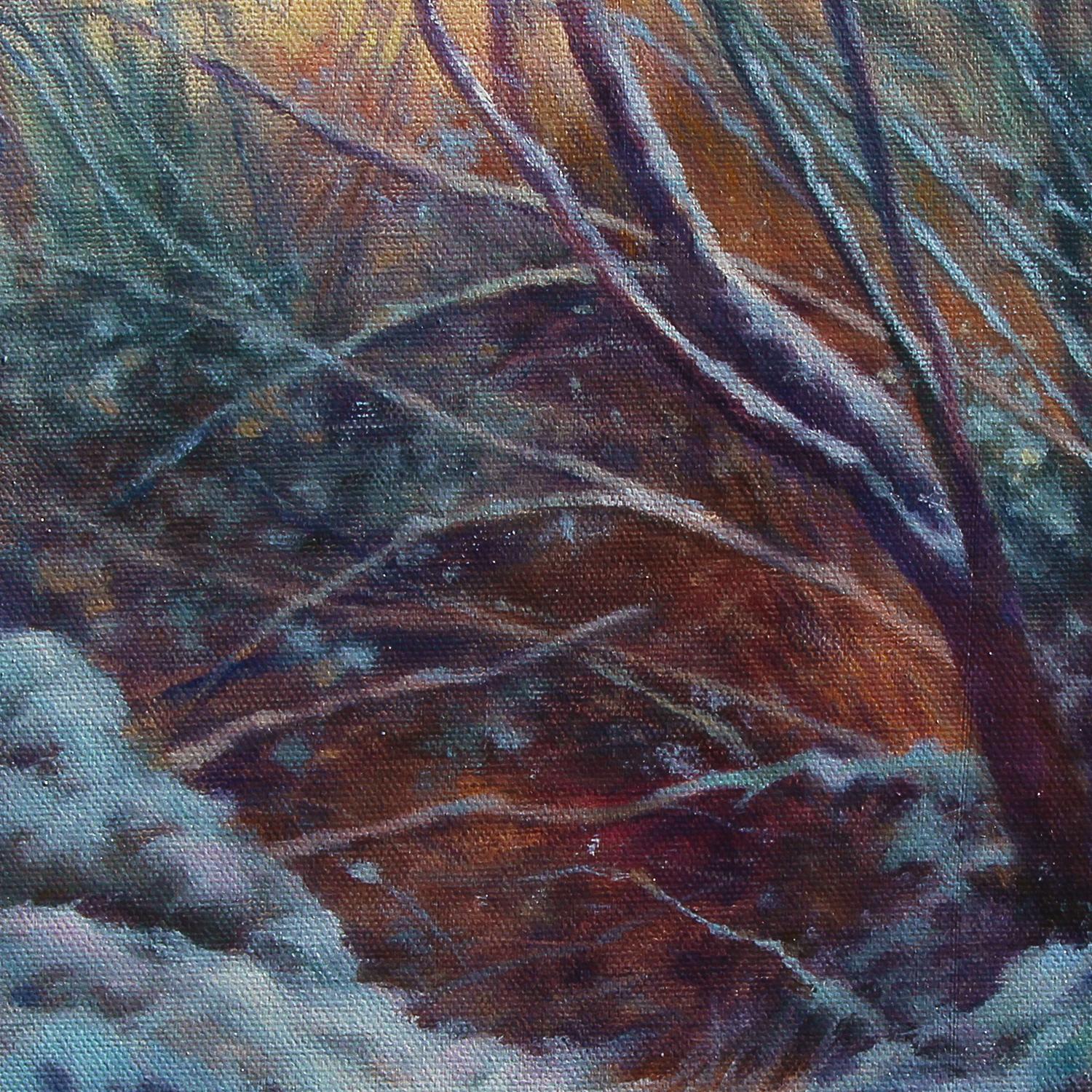 Première neige, peinture à l'huile - Gris Landscape Painting par Jo Galang