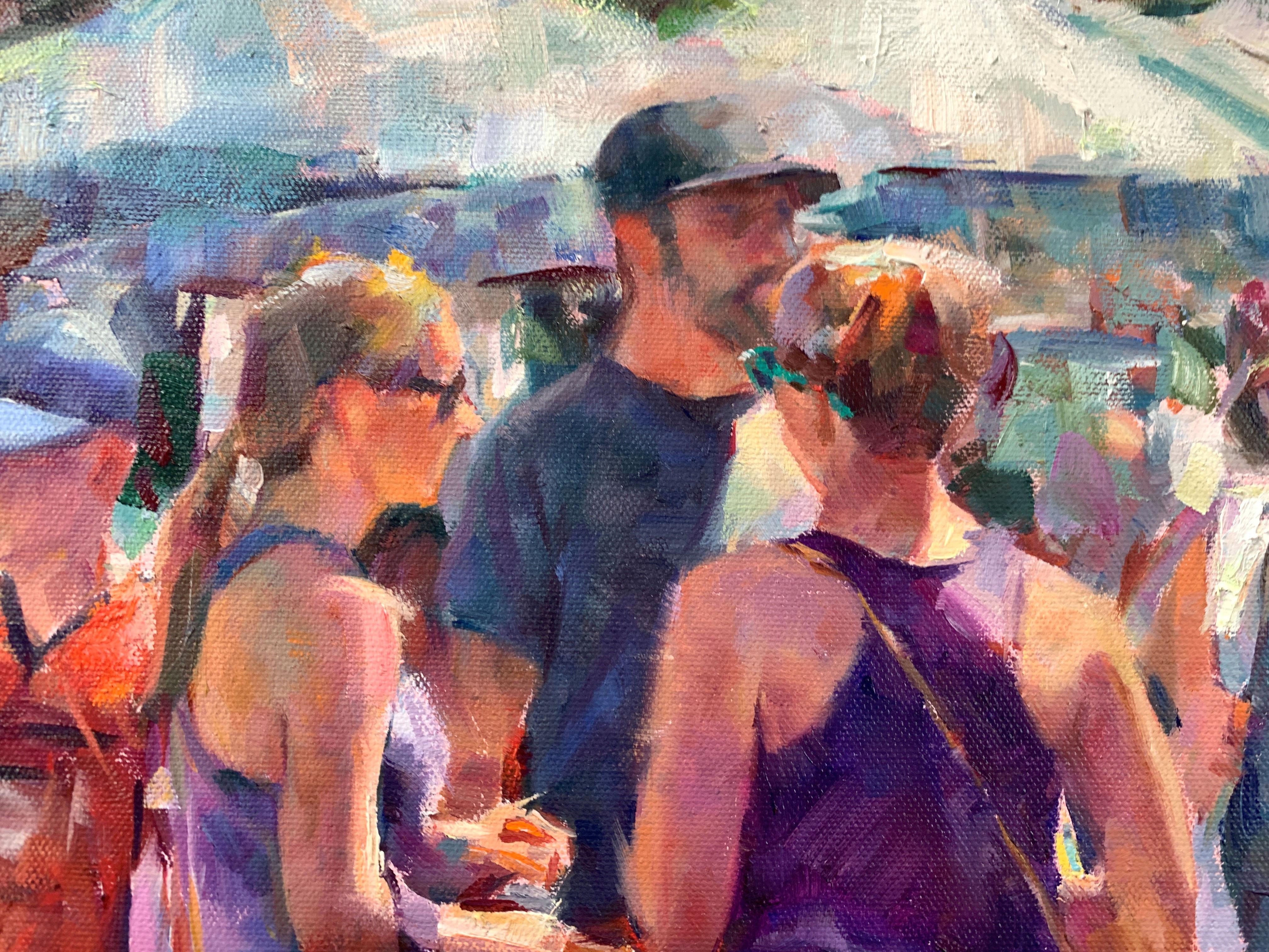 Cagnolino al mercato degli agricoltori, pittura a olio - Figurative Painting Grigio di Jerry Salinas