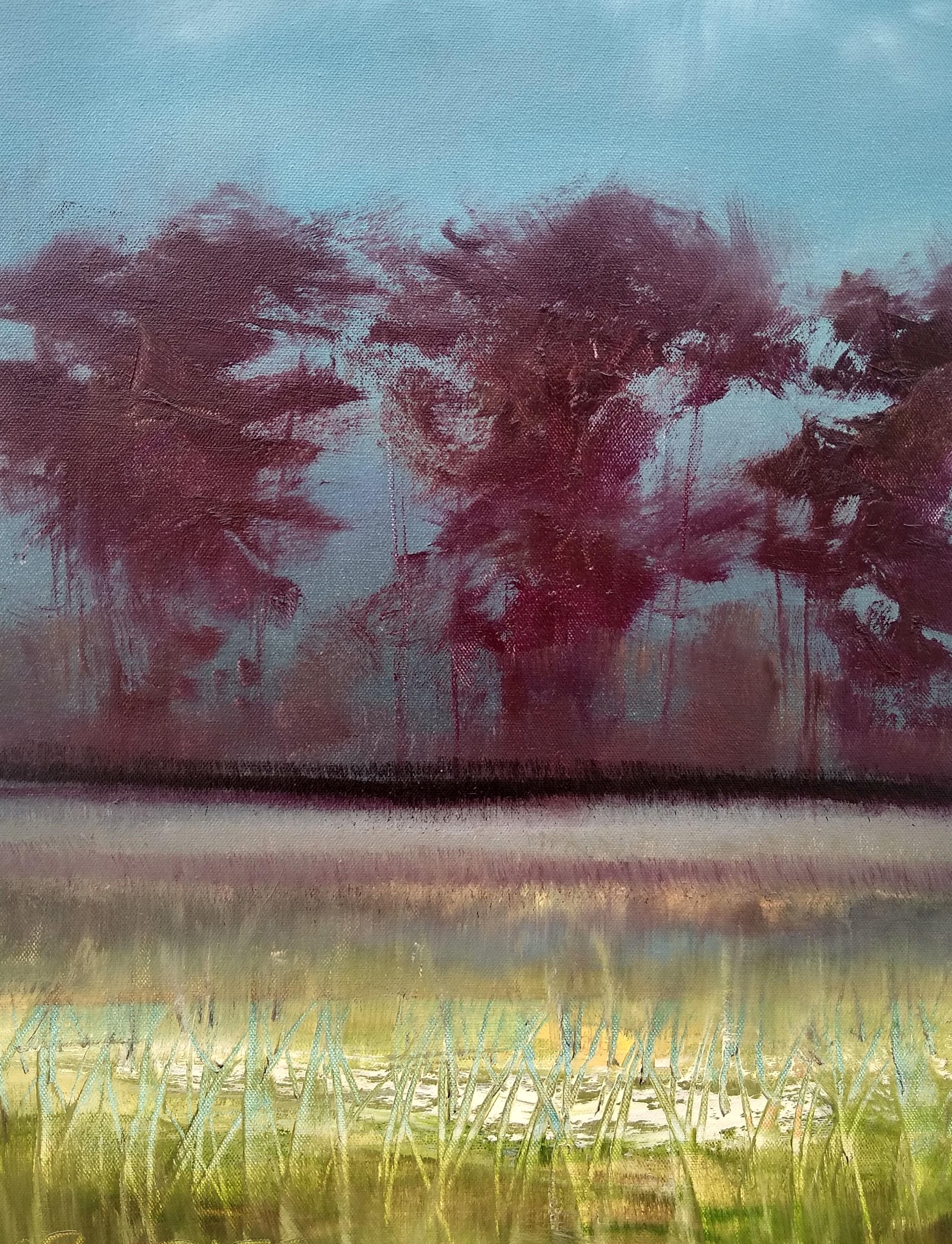 Sogni notturni, Pittura a olio - Landscape Painting Grigio di George Peebles