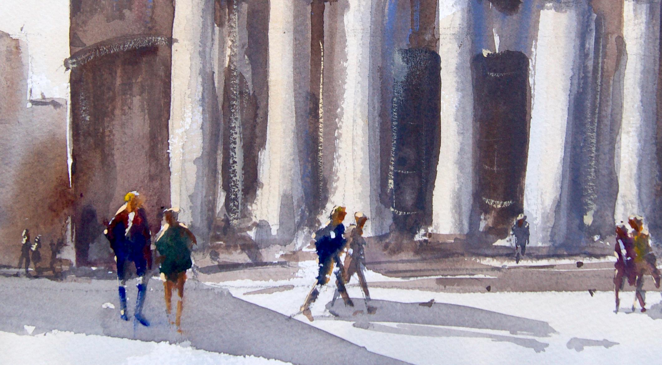 Morning at the Pantheon, Originalgemälde (Grau), Interior Art, von James Nyika