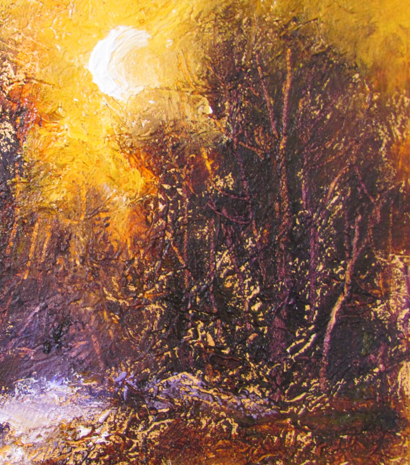Peinture à l'huile Golden Glow - Impressionnisme abstrait Painting par Valerie Berkely