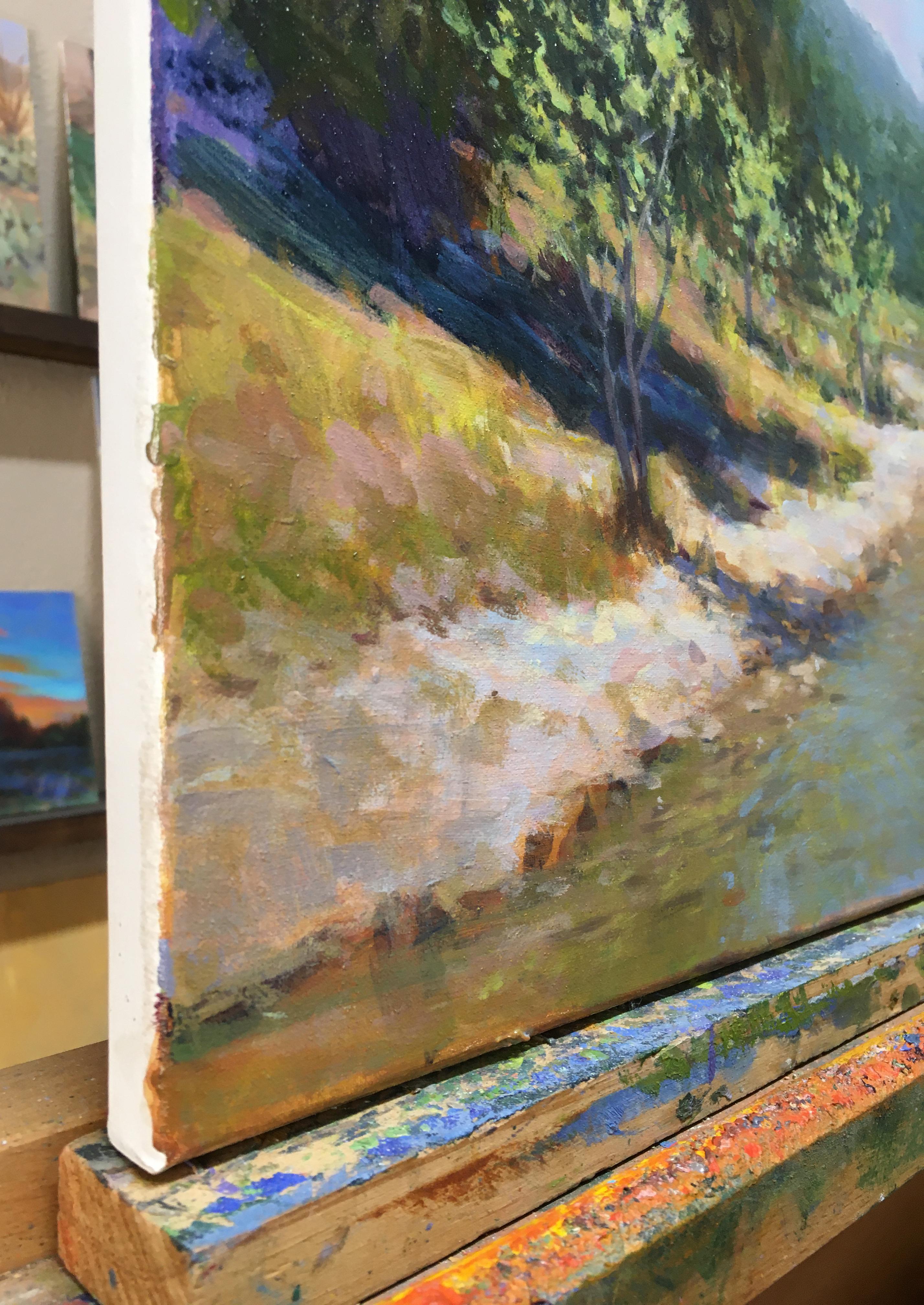 Creek, Original Painting - Brown Landscape Painting by David Forks