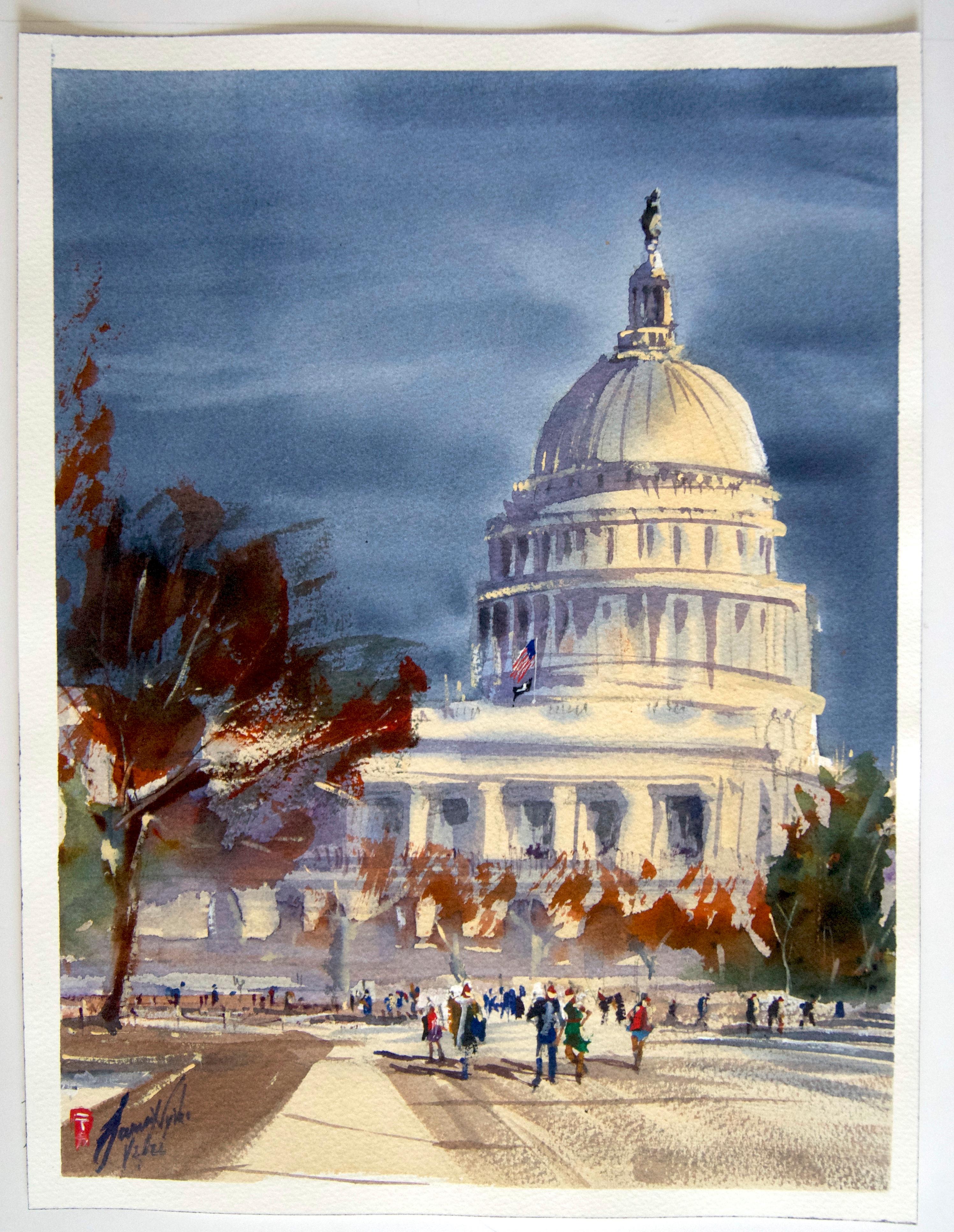 Capitol Afternoon, Originalgemälde (Abstrakter Impressionismus), Art, von James Nyika