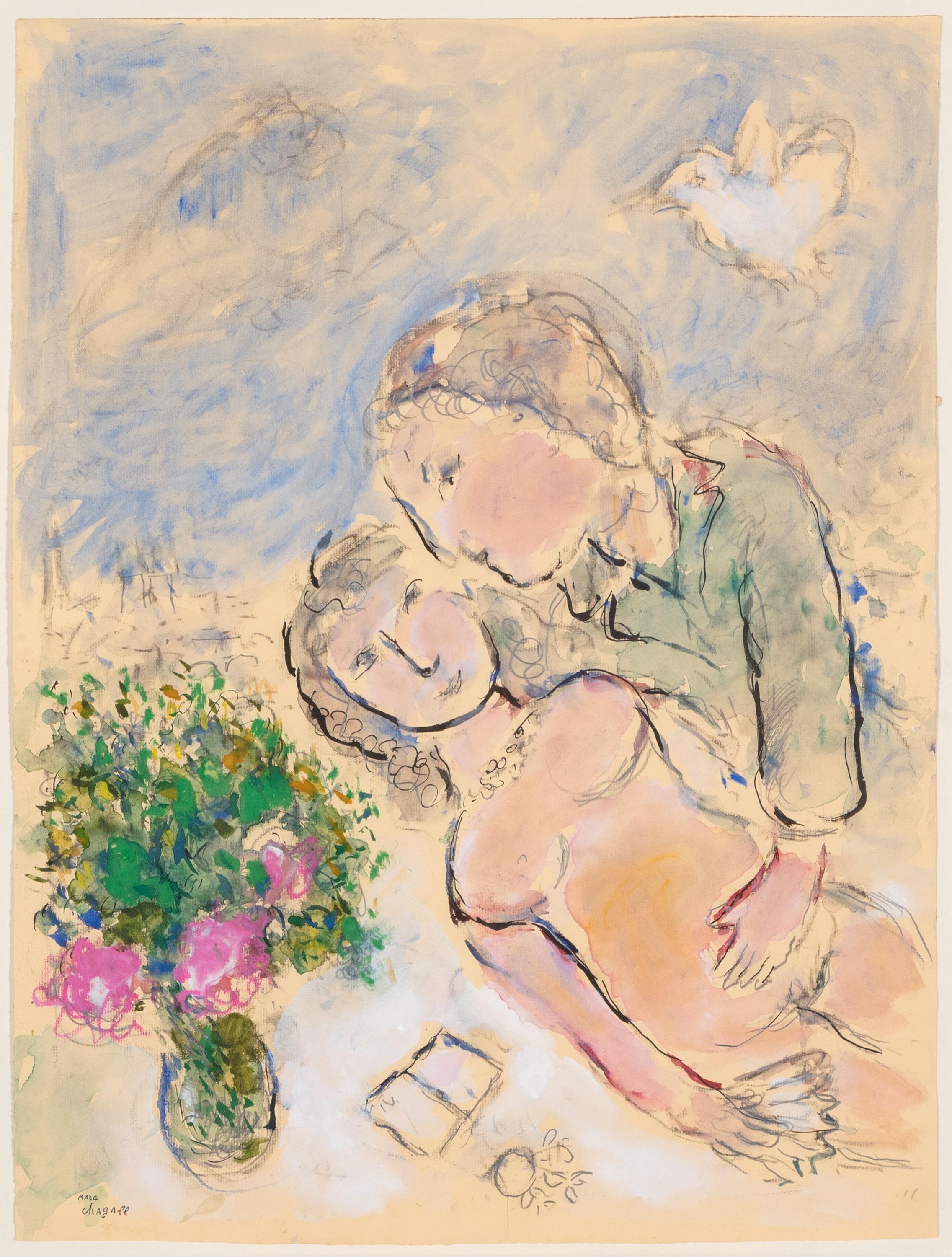 Marc Chagall Figurative Art - Repos du nu rose à l'éventail
