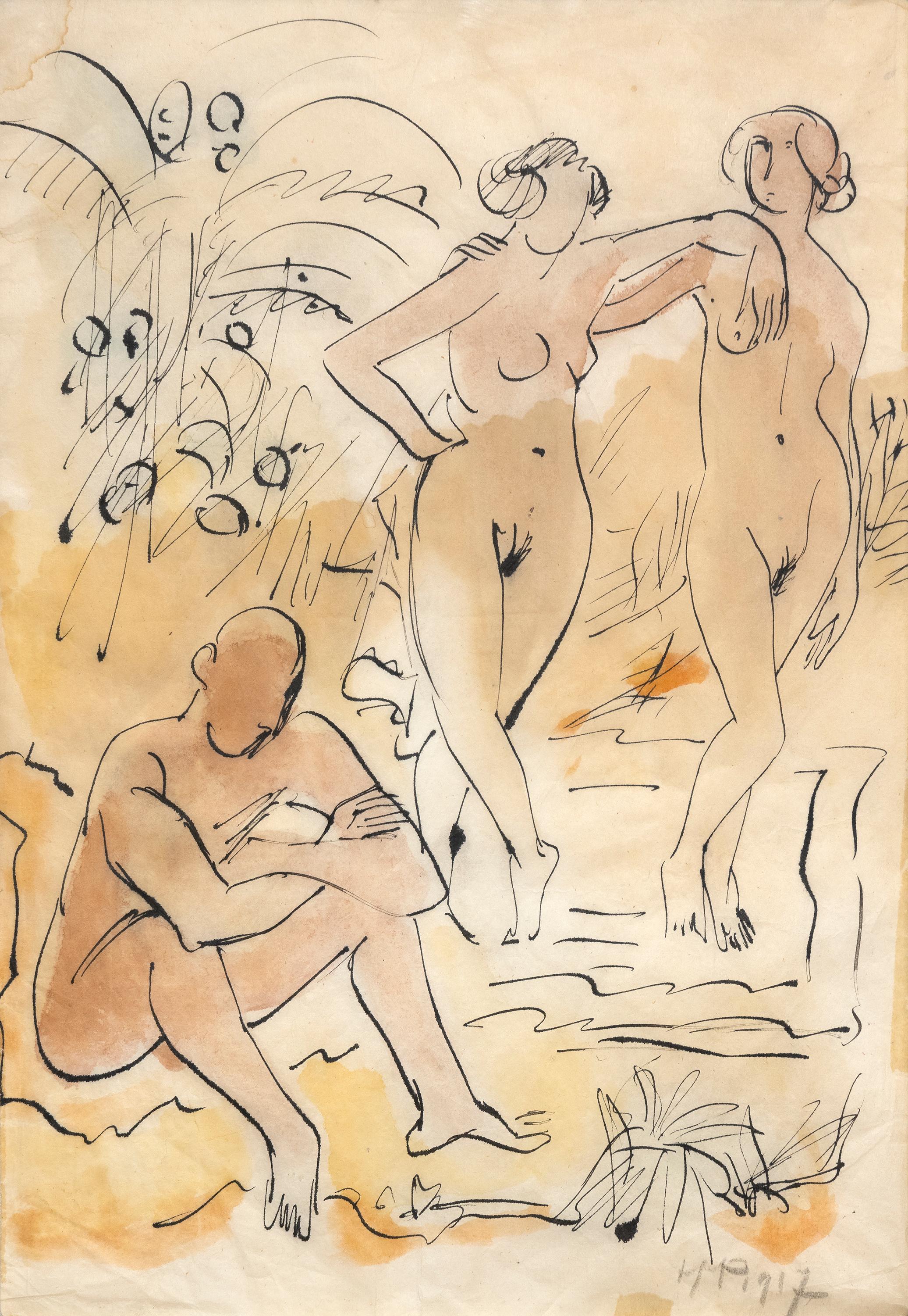 Max Pechstein Nude - Studie von drei Figuren