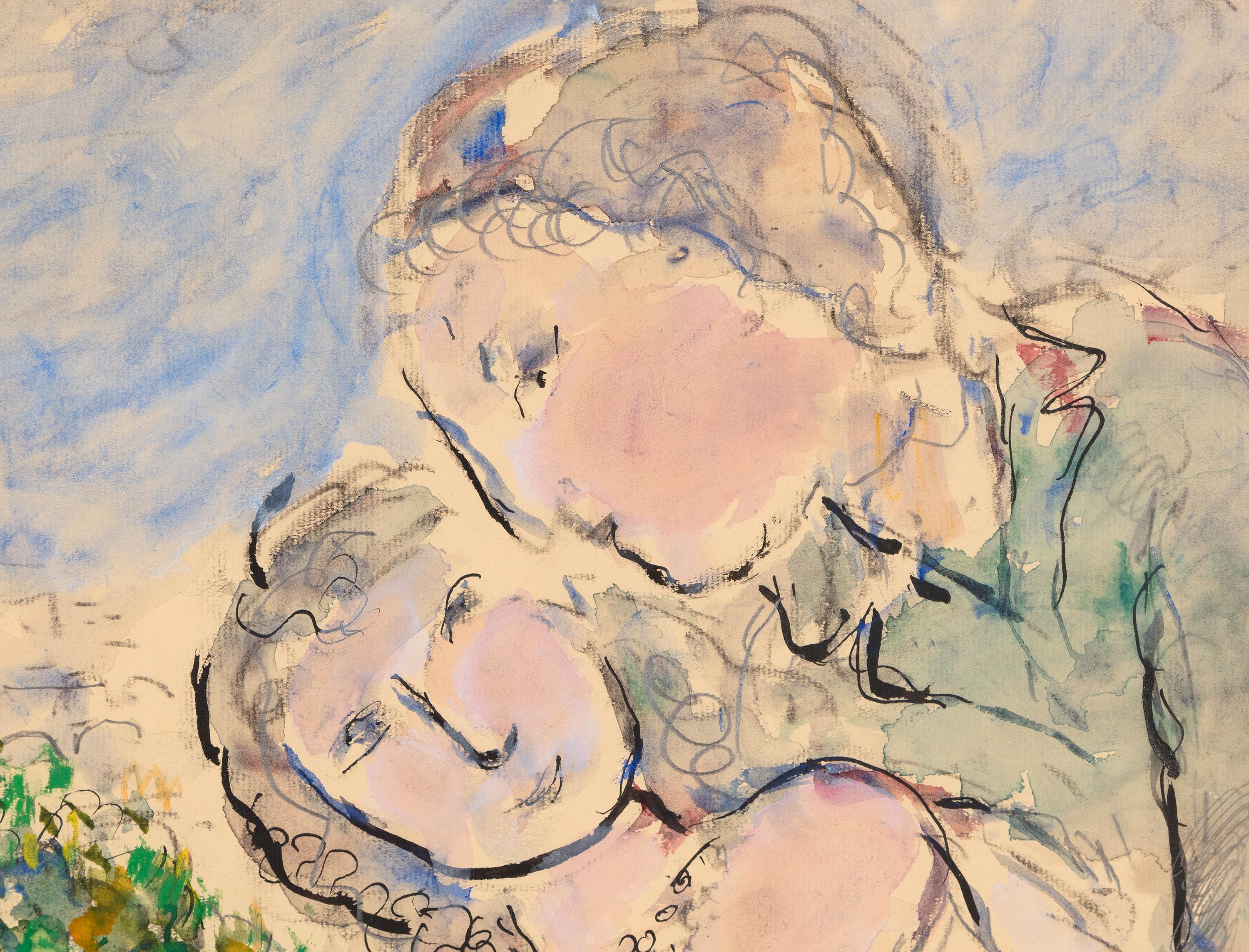 Repos du nu rose à l'éventail - Beige Figurative Art by Marc Chagall