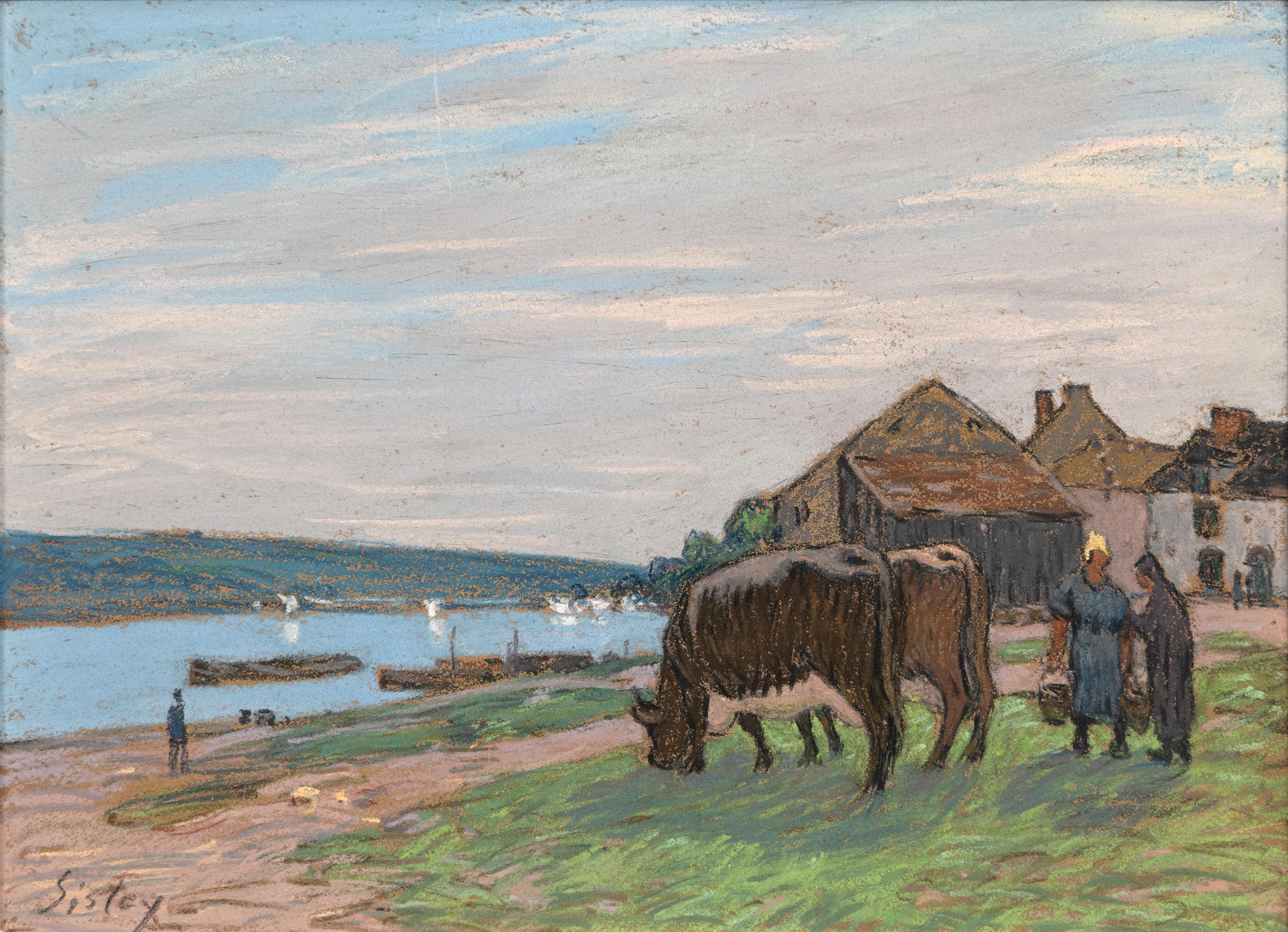 Vaches au paturage sur les bords de la Seine - Art by Alfred Sisley