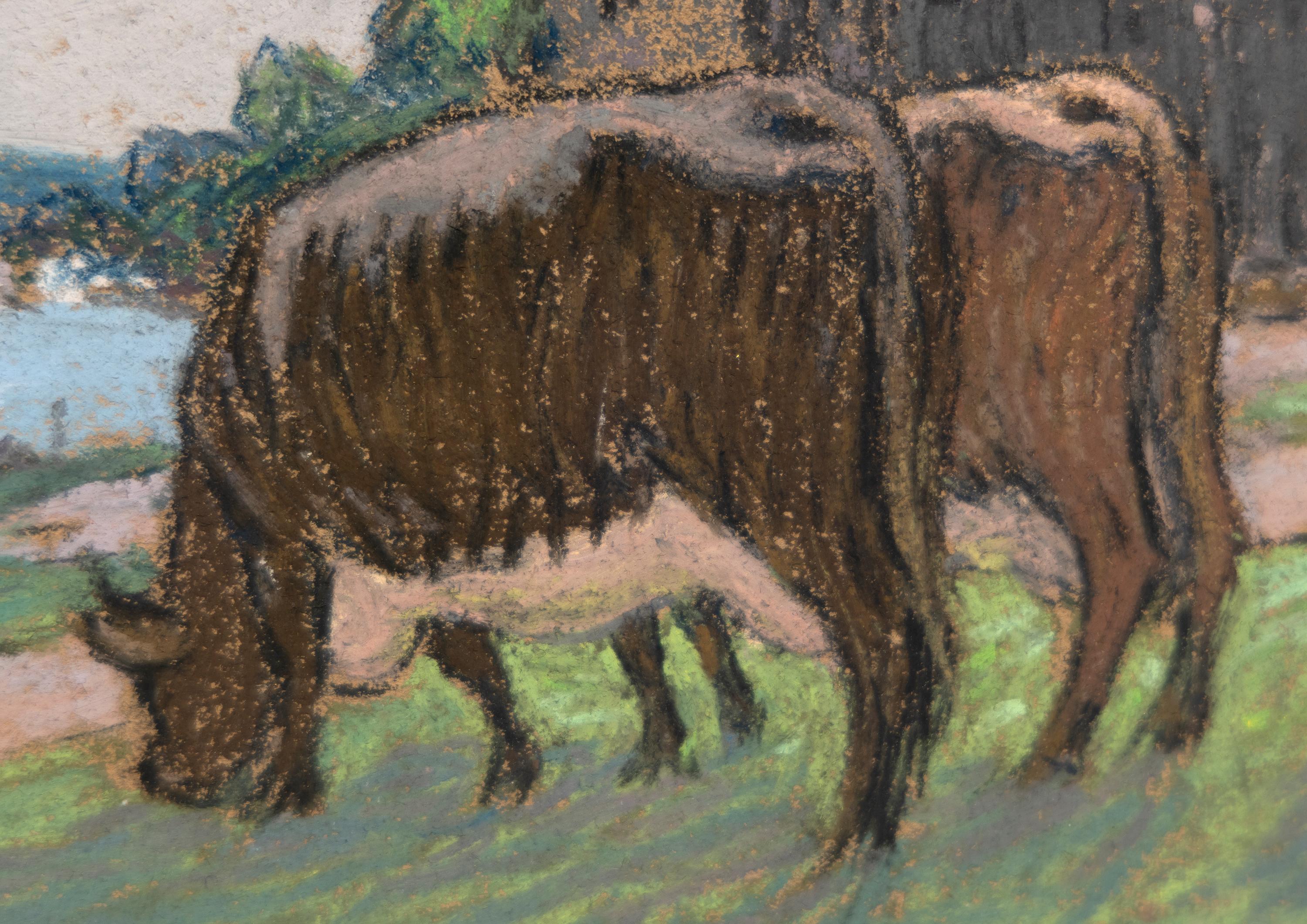 Vaches au paturage sur les bords de la Seine - Brown Landscape Art by Alfred Sisley
