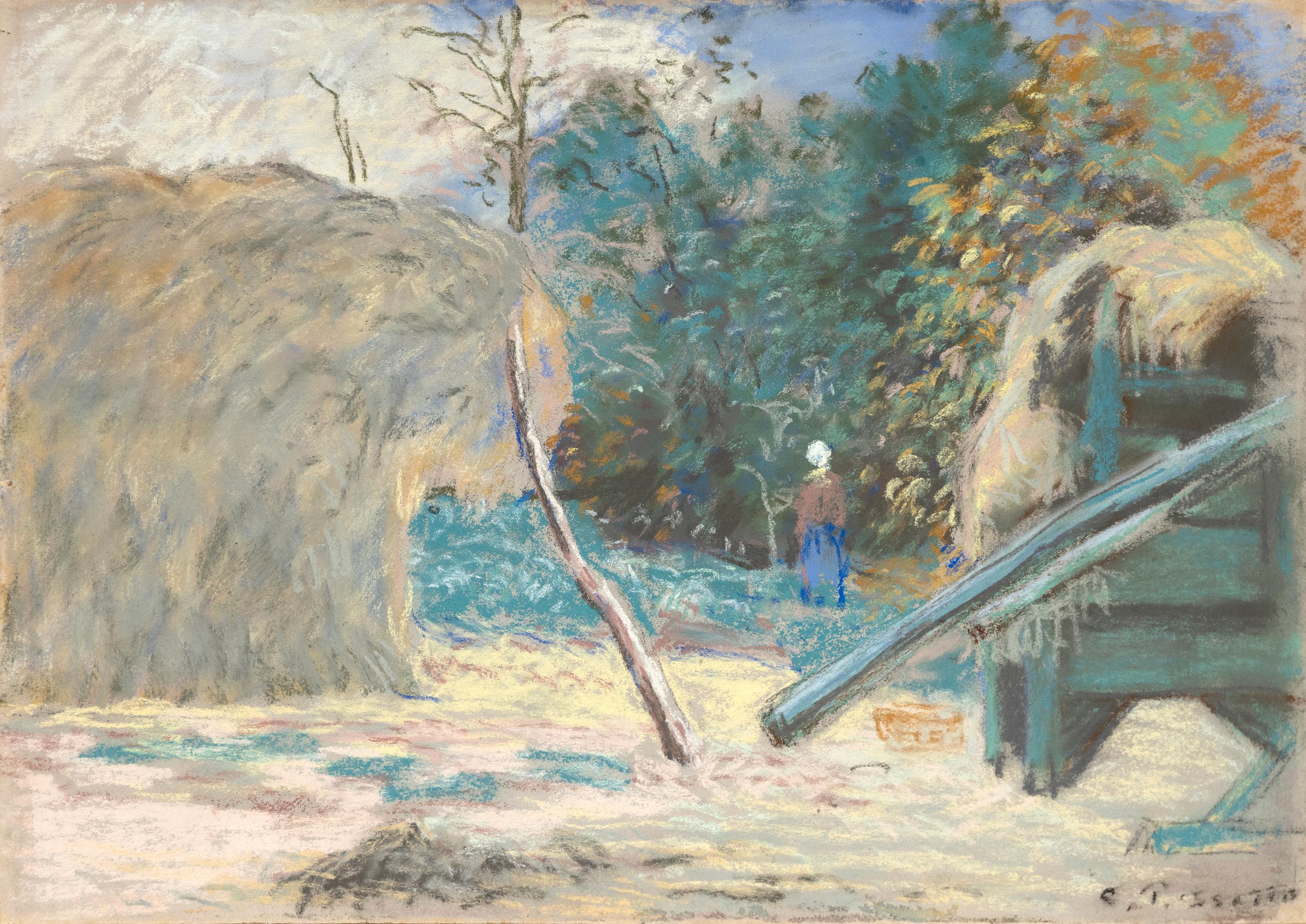 Paesaggio con battitrice a Montfoucault - Art di Camille Pissarro